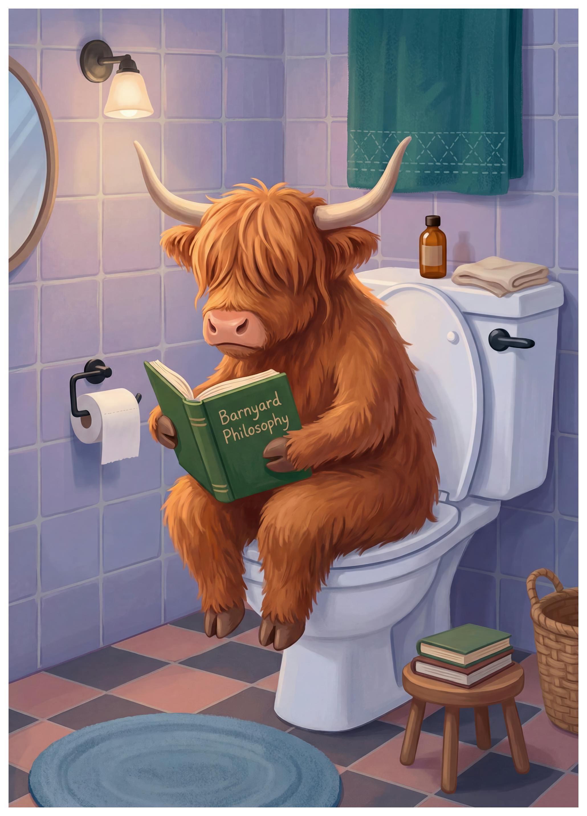 Andreas Magnusson - Schotse Hooglander Leest Filosofie Poster (70x100 cm) - Poster Store