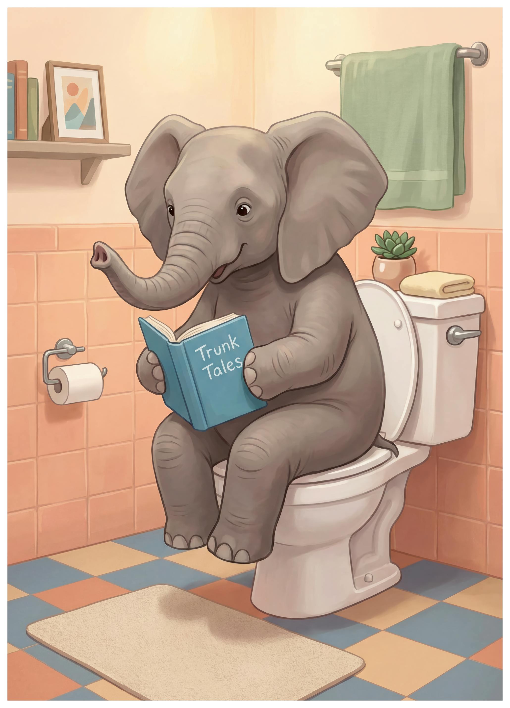 Andreas Magnusson - Elephant Reads on Toilet Poster (70x100 cm) - Poster Store
