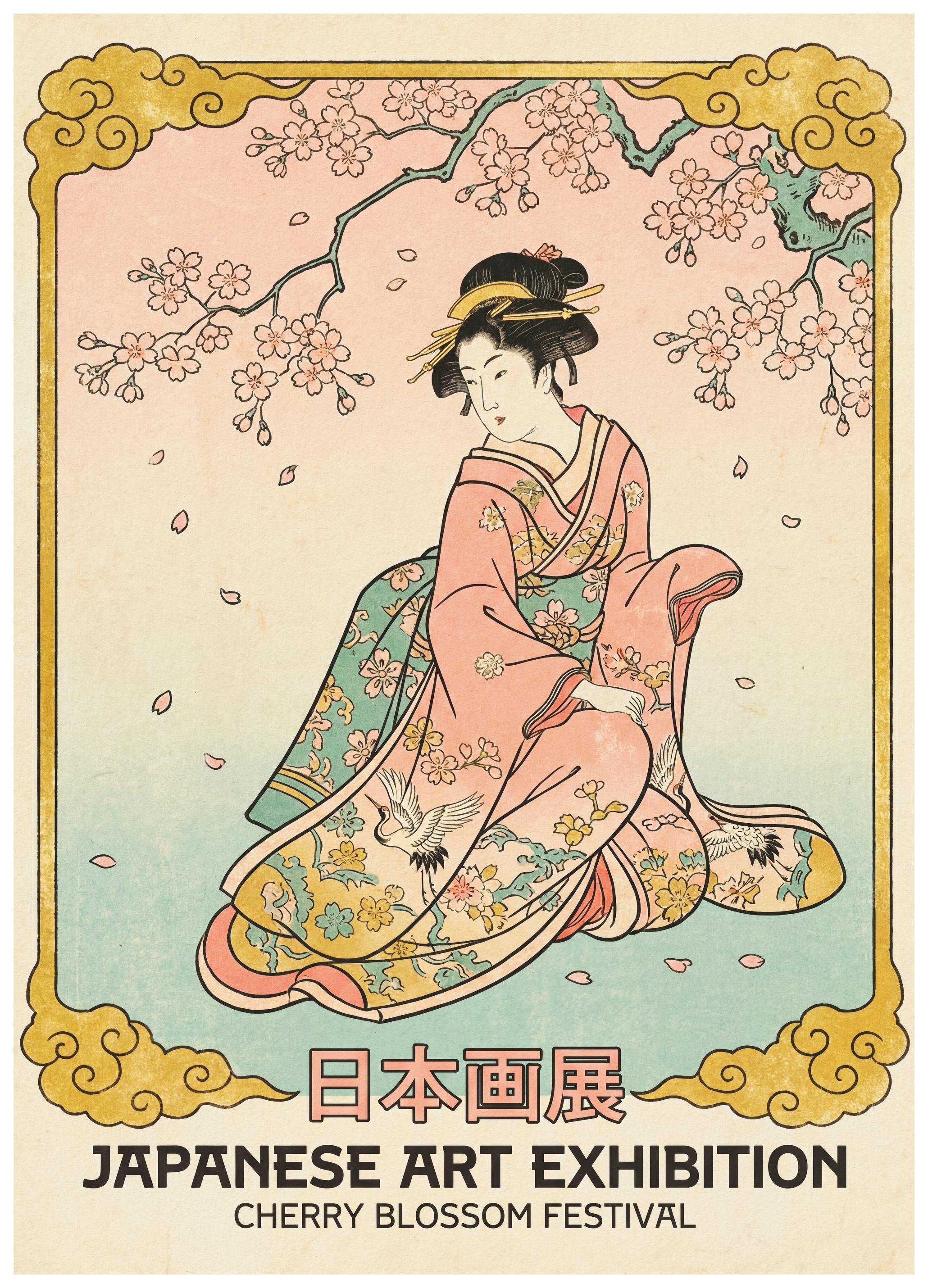 Andreas Magnusson - Femme en kimono aux fleurs de cerisier Poster - Poster Store