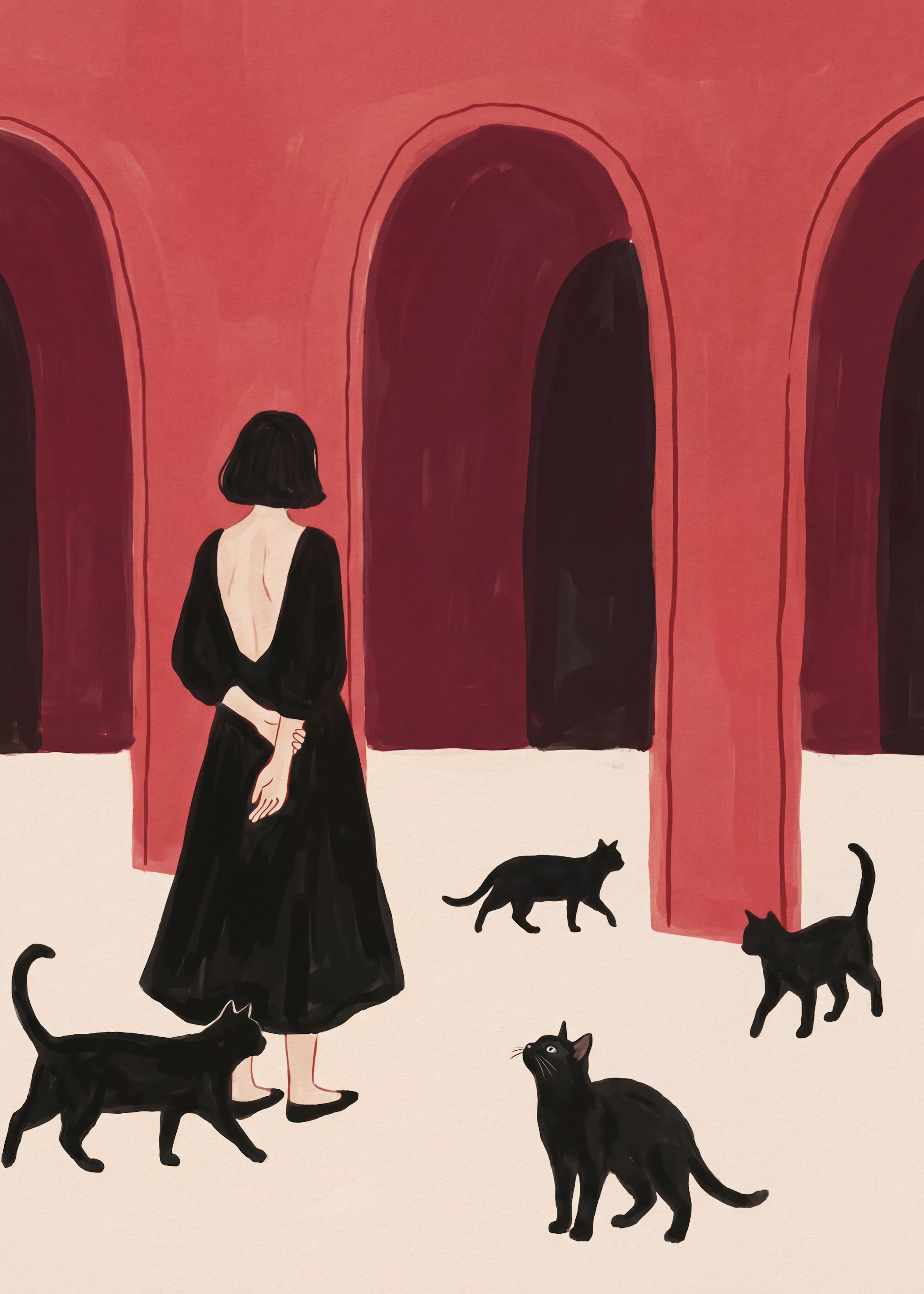 Andreas Magnusson - Elegant Woman Black Cats Poster 0