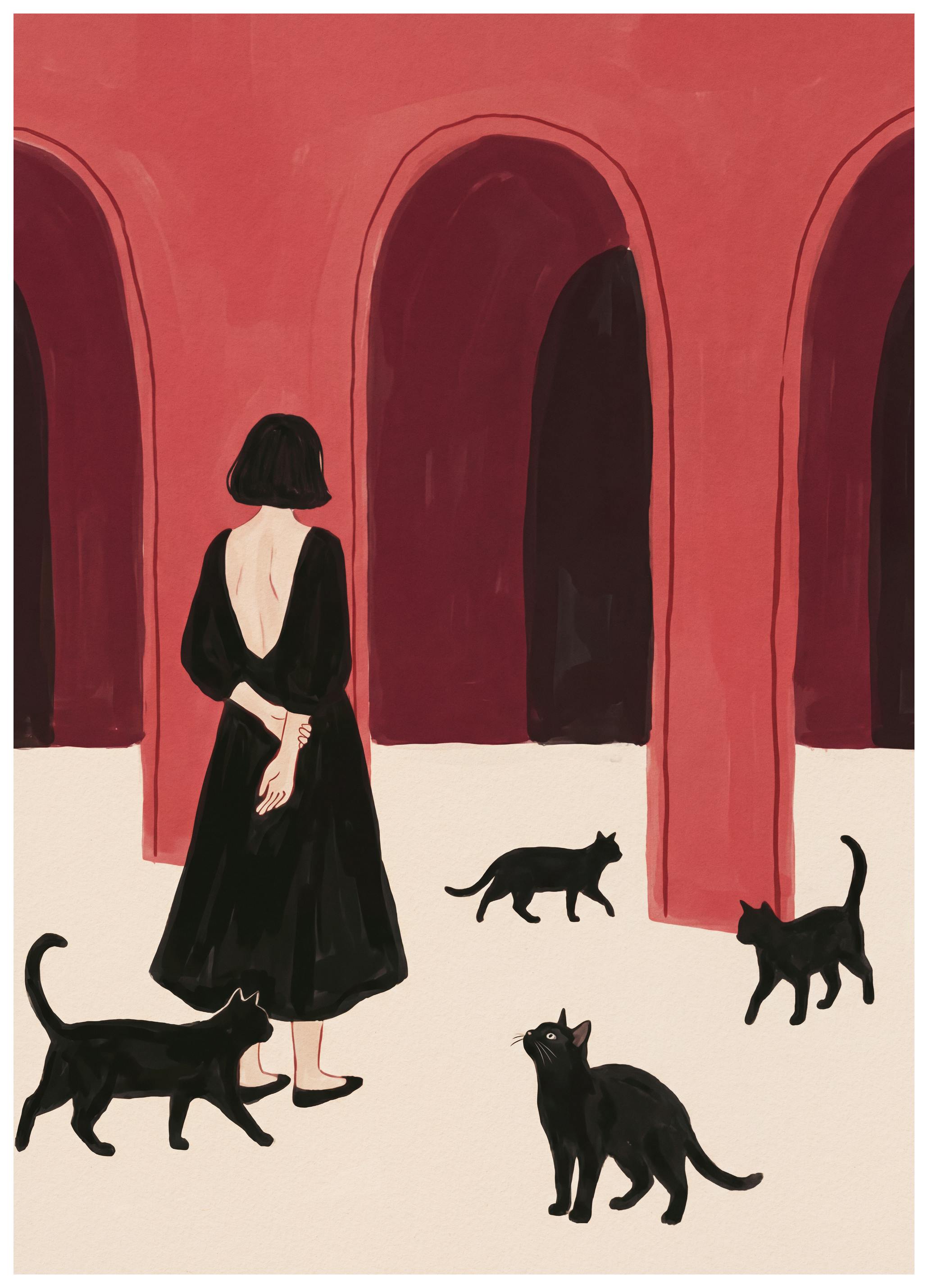 Andreas Magnusson - Donna Elegante e Gatti Neri Poster (30x40 cm) - Poster Store