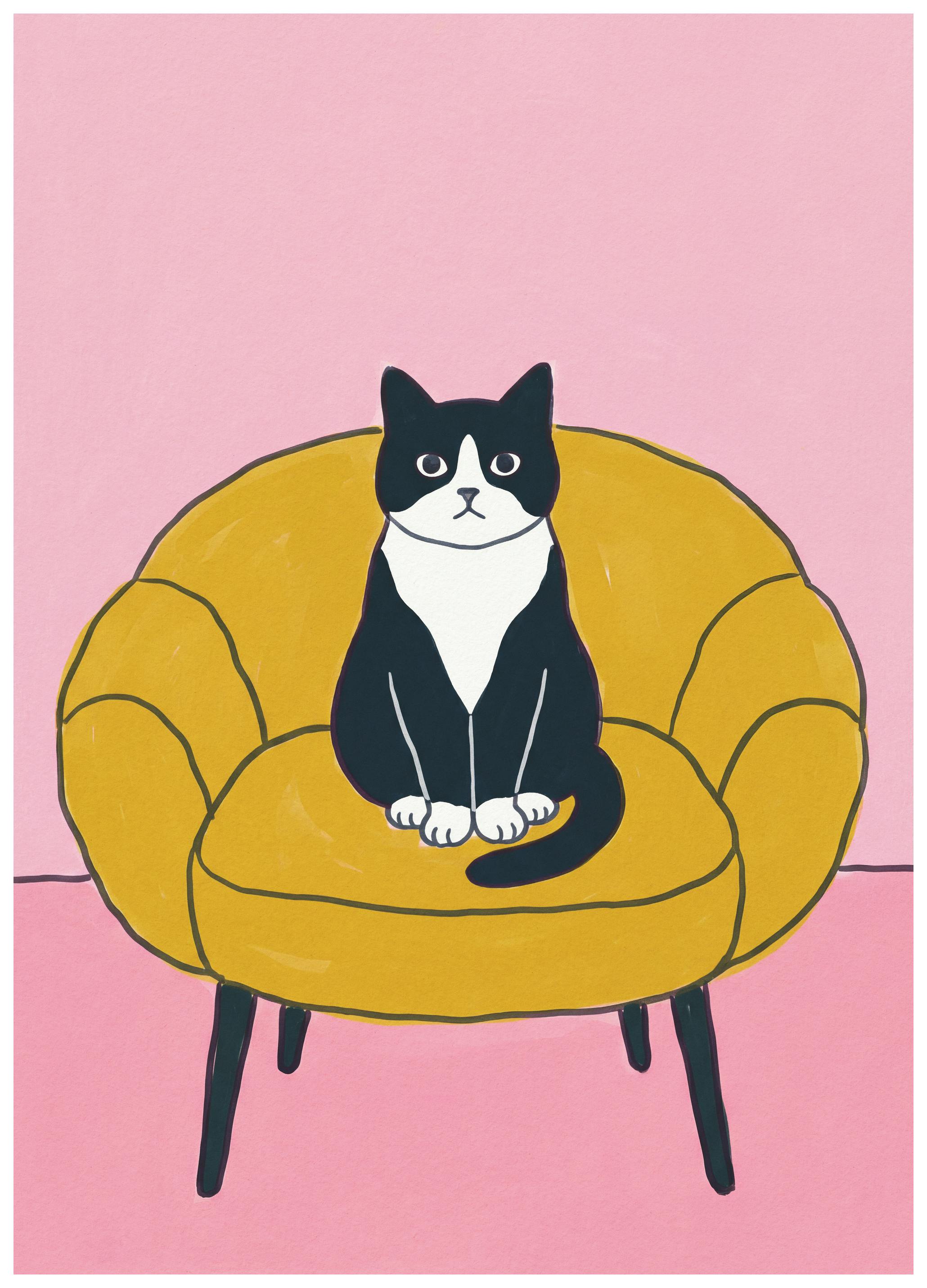 Andreas Magnusson - Gatto Nero Sedia Gialla Poster (70x100 cm) - Poster Store