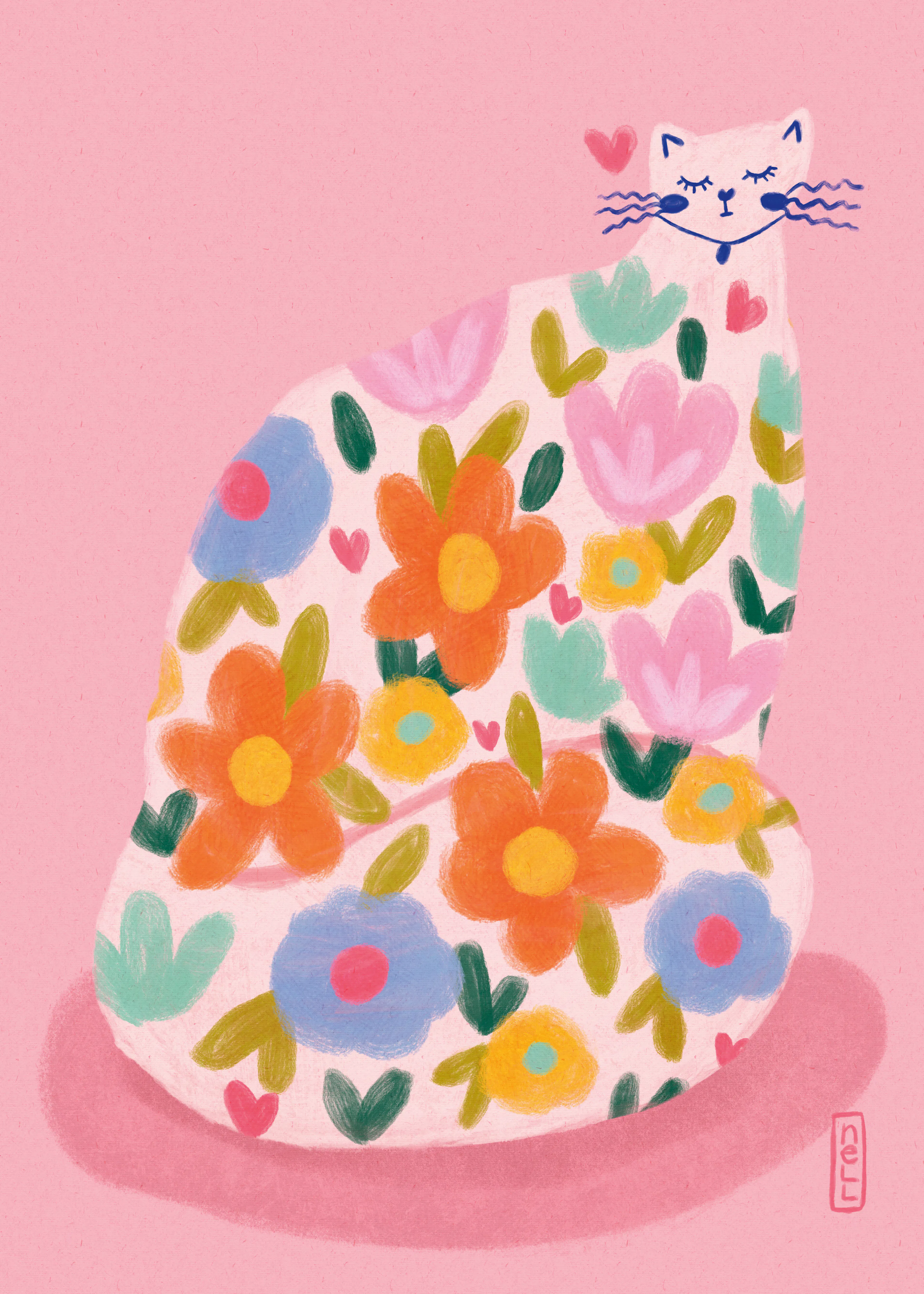 Dirkie Nell - Speelse Bloemenkat Poster 0