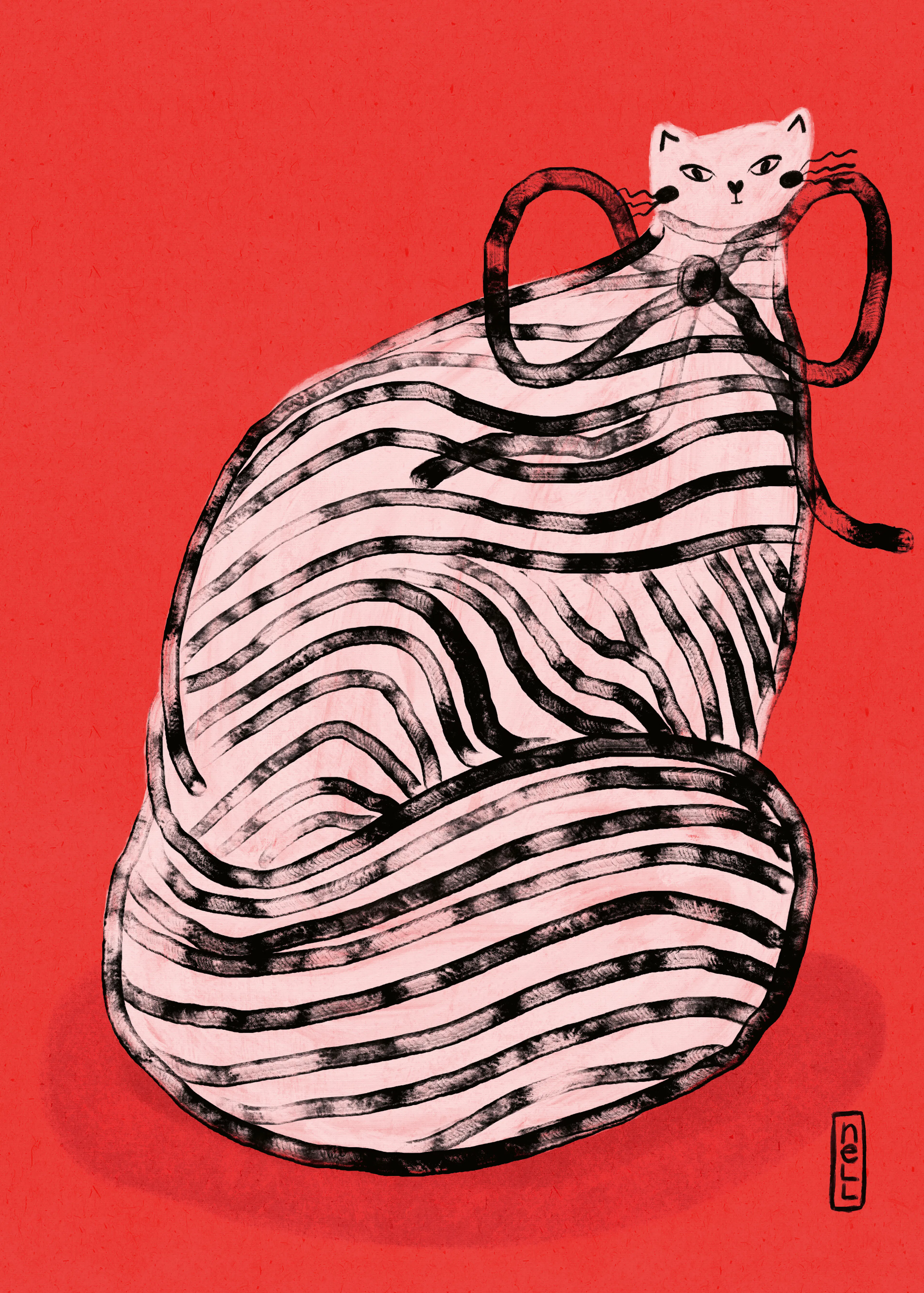 Dirkie Nell - Gato Fantasioso a Rayas Rojas Póster 0