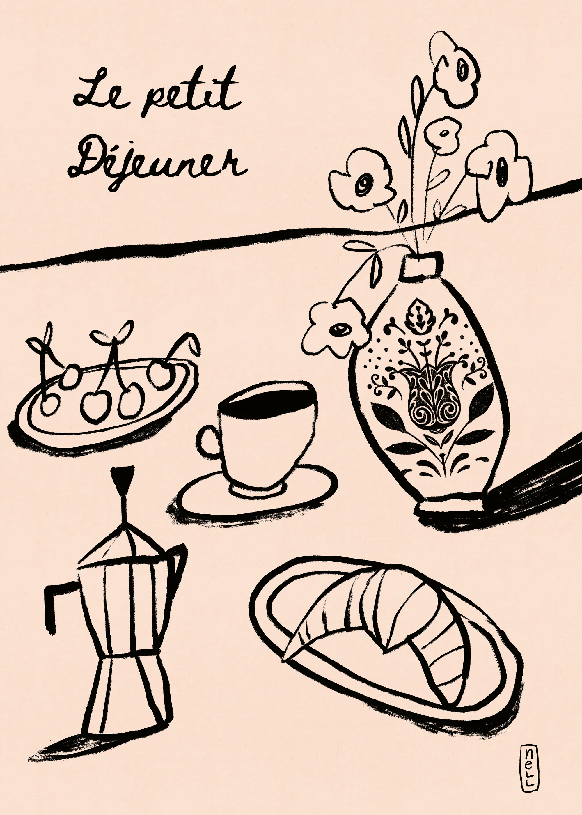 Dirkie Nell - Café de la Mañana y Croissant Póster 0