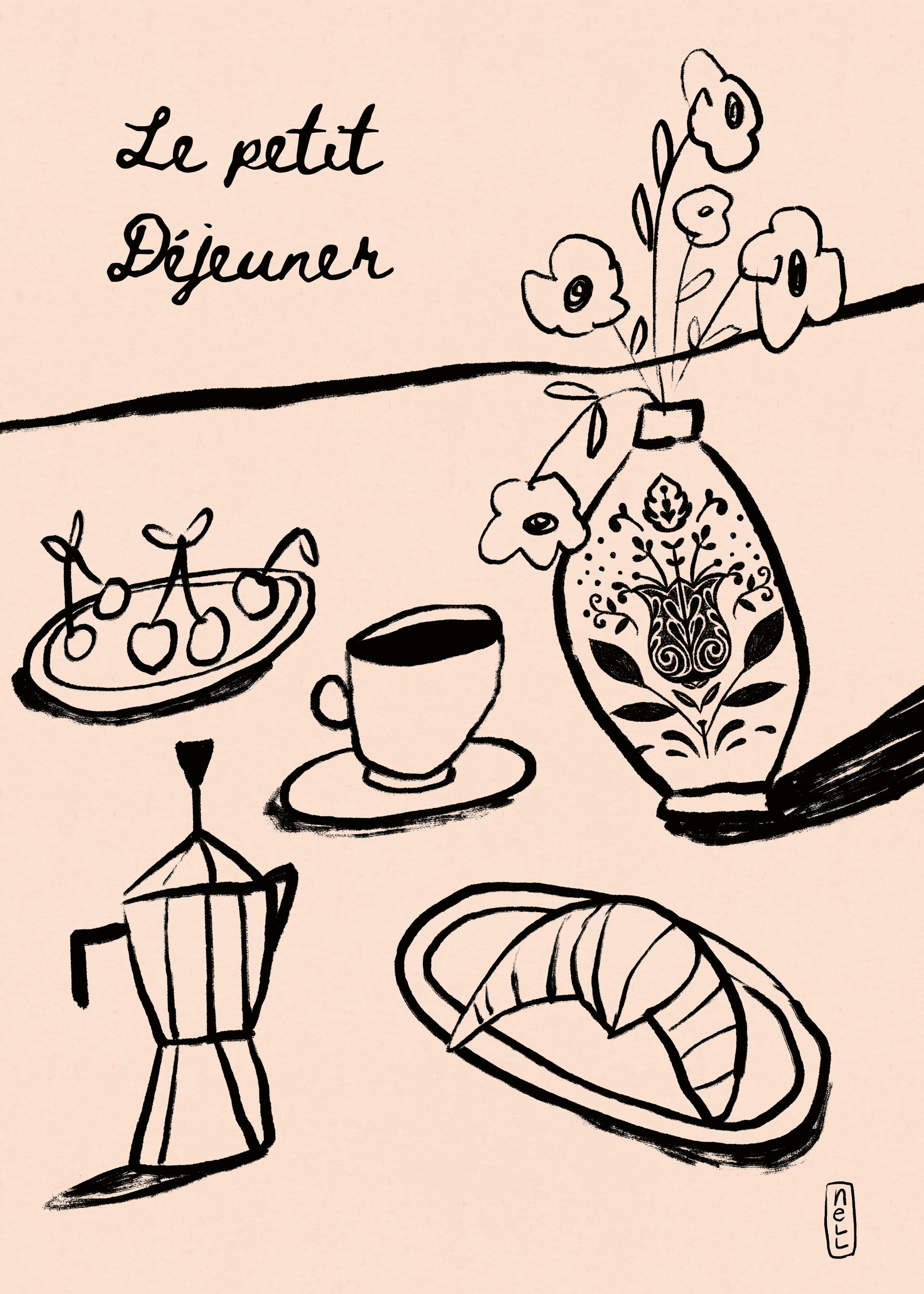 Dirkie Nell - Café de la Mañana y Croissant Póster 0