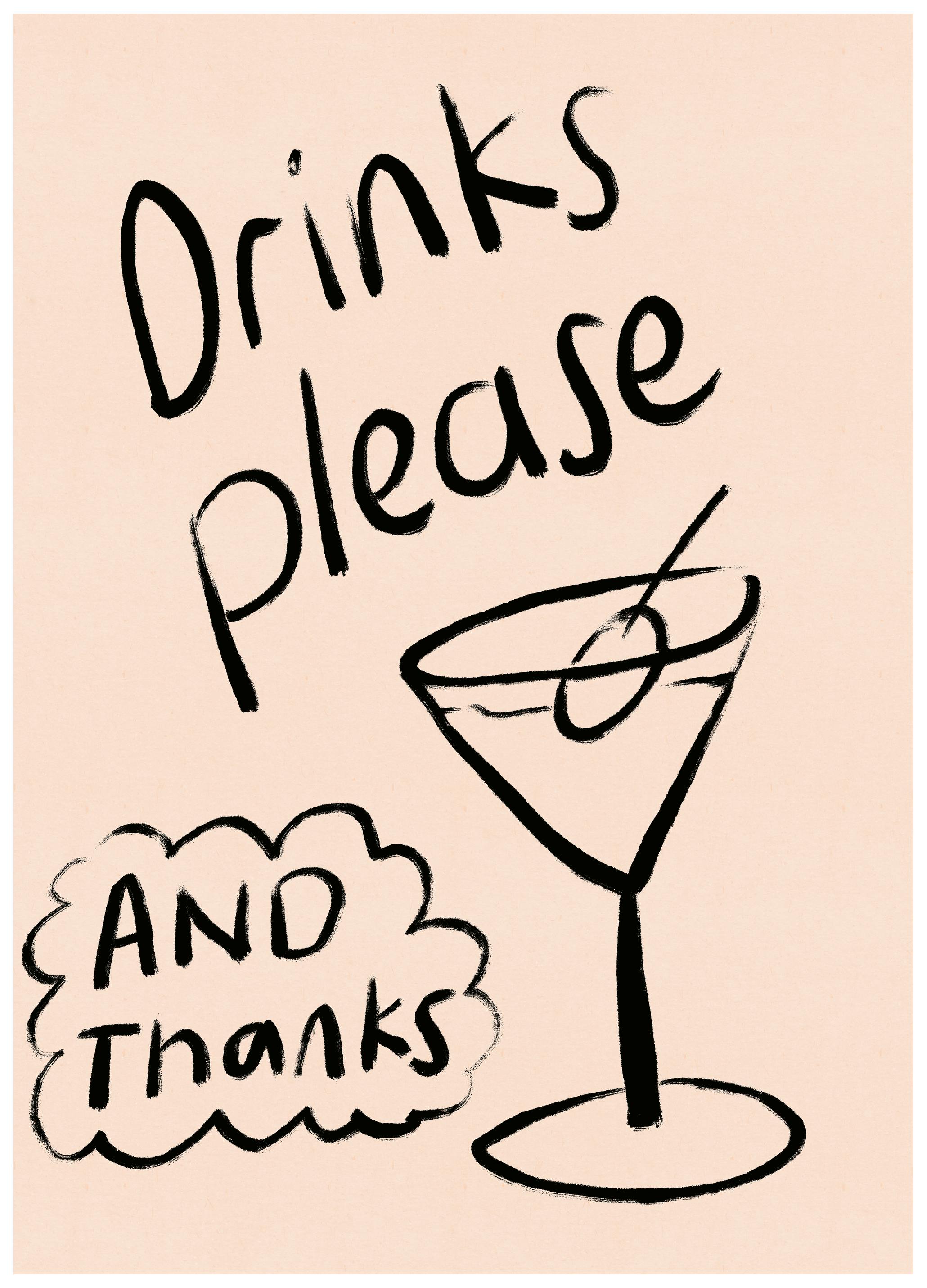 Dirkie Nell - Drinks Please Cocktail Affiche (70x100 cm) - Poster Store