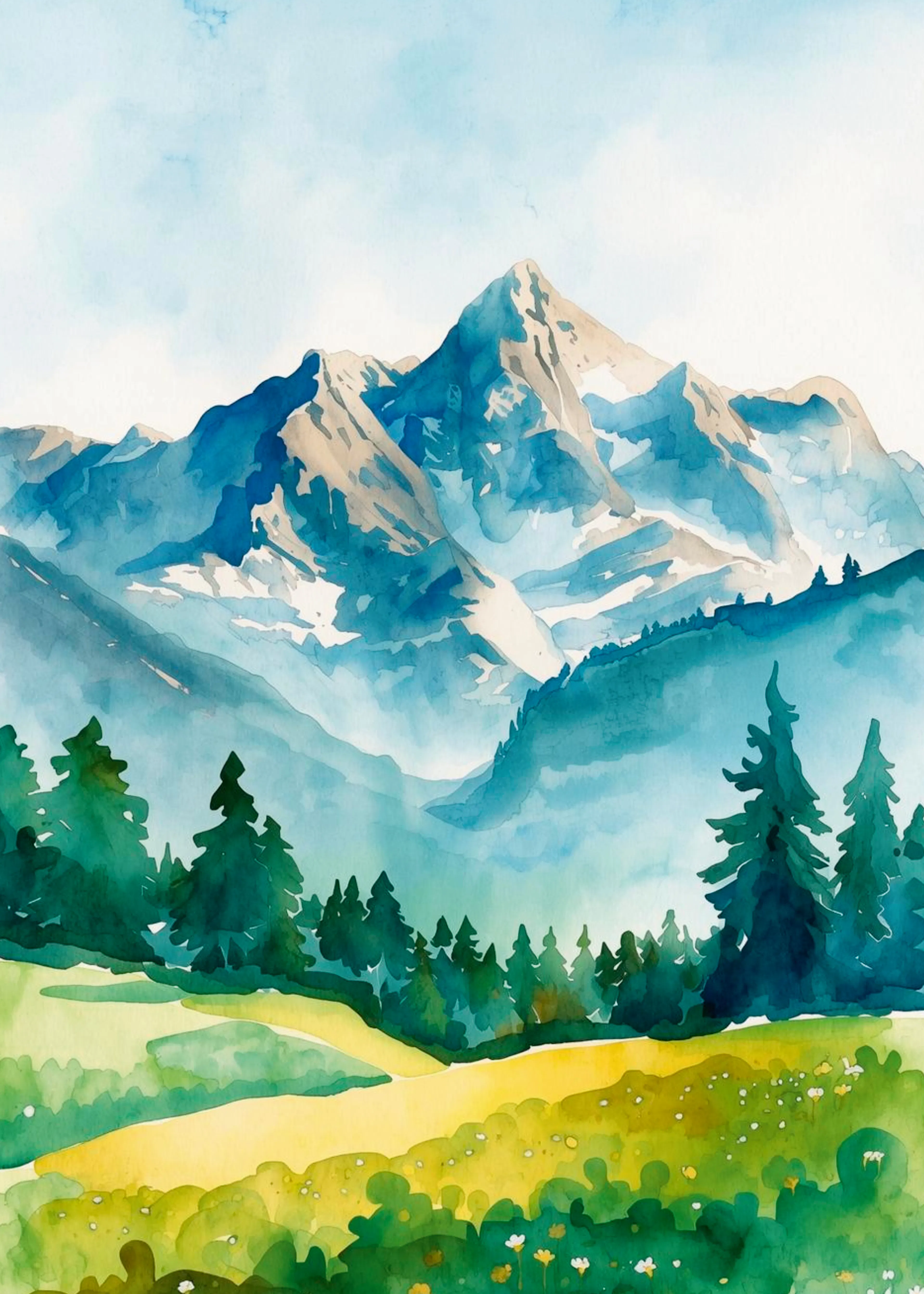 Ohkimiko - Serene Watercolour Mountains Poster 0
