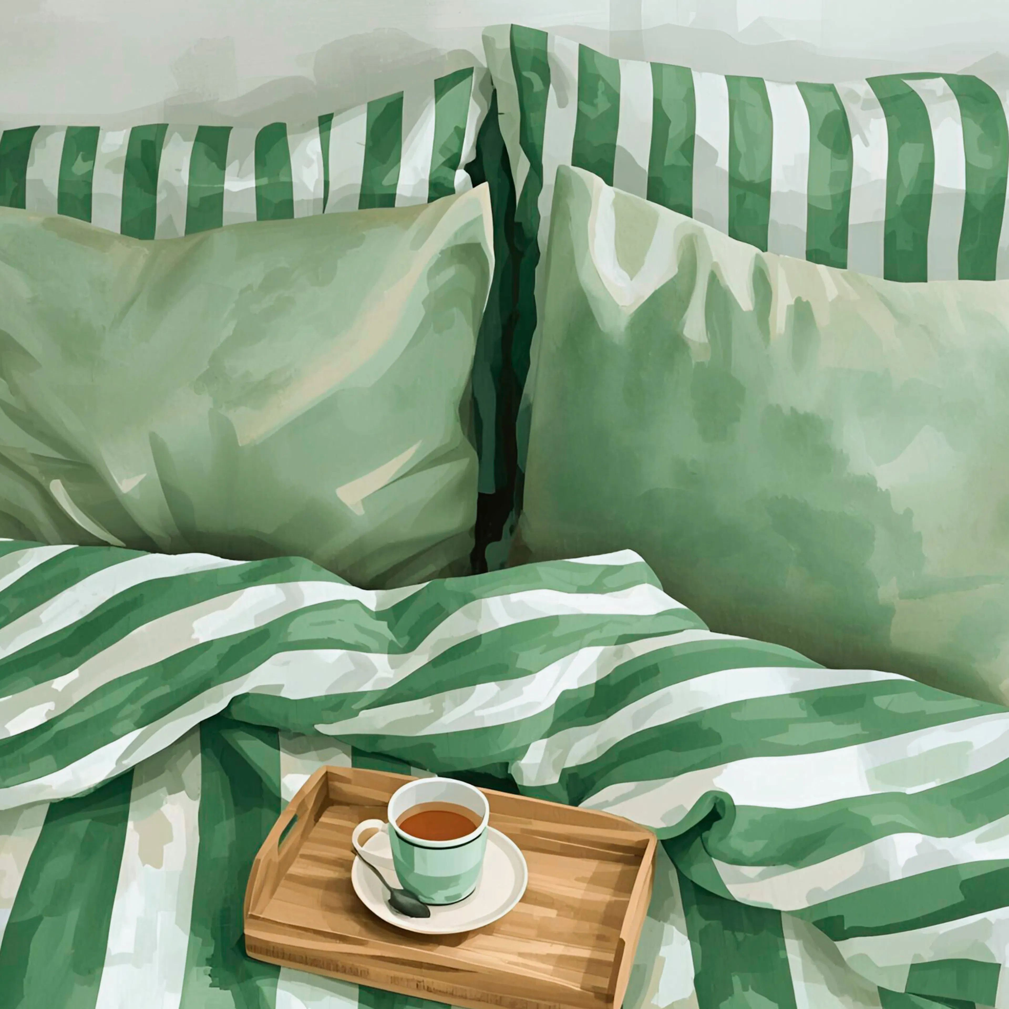 Ohkimiko - Cosy Green Striped Bed Poster 0