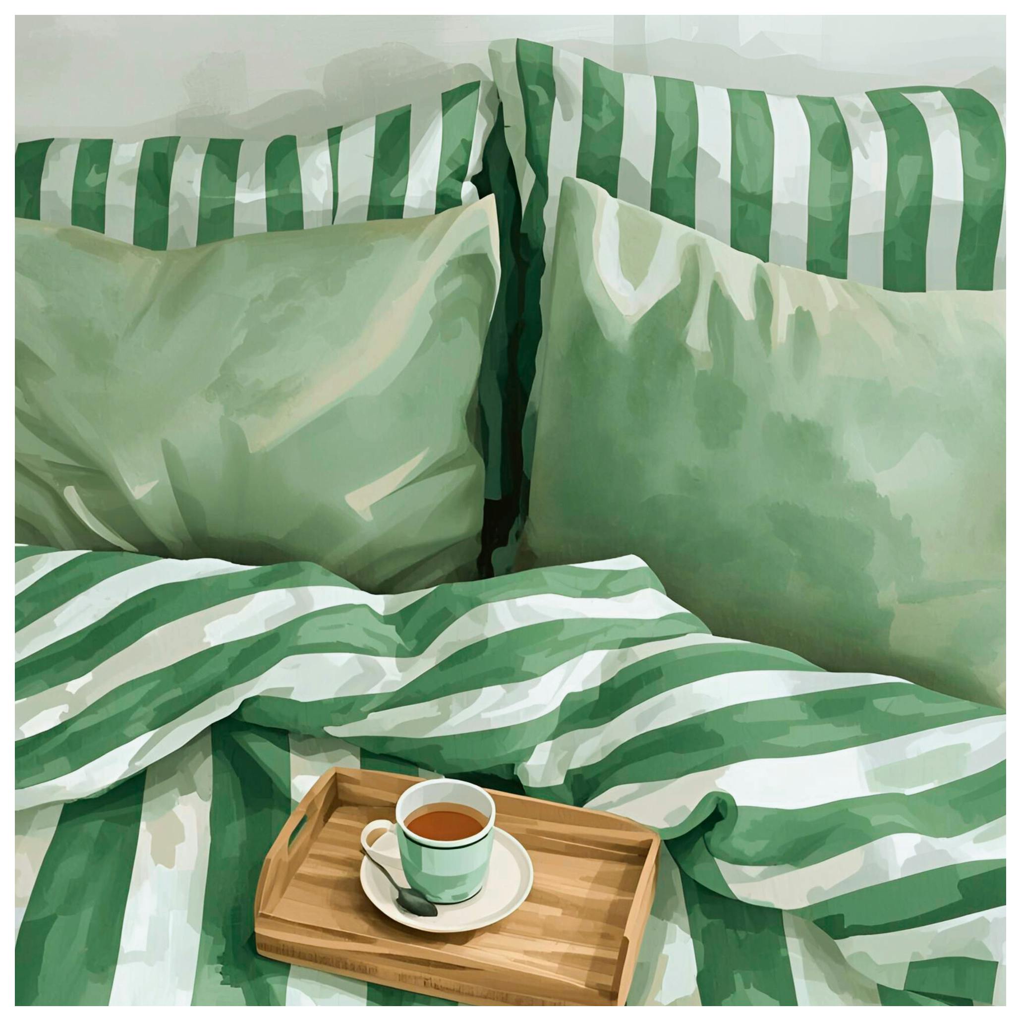 Ohkimiko - Knus Groen Gestreept Bed Poster (50x50 cm) - Poster Store