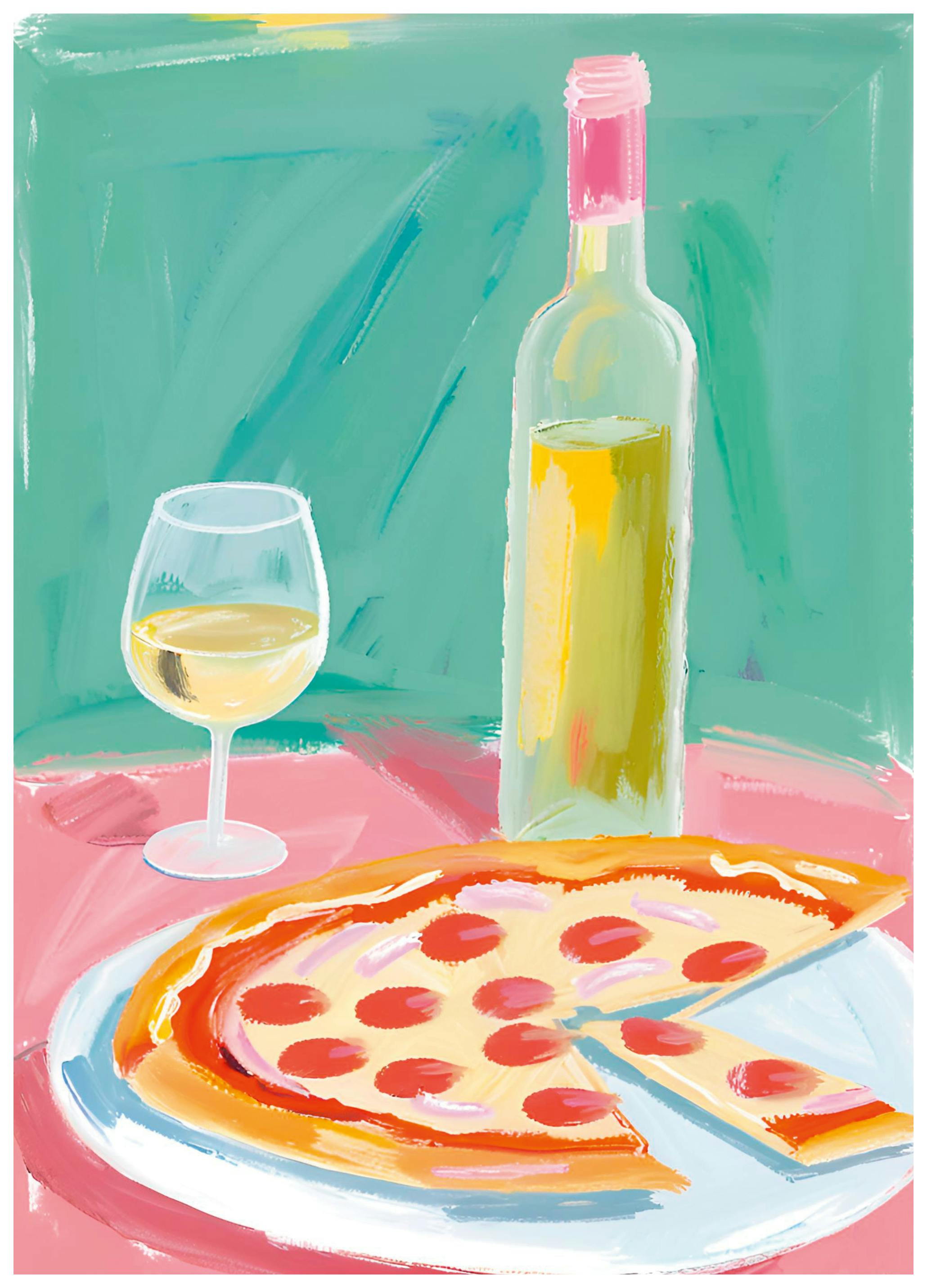 Ohkimiko - Pepperoni Pizza Wine Poster (70x100 cm) - Poster Store
