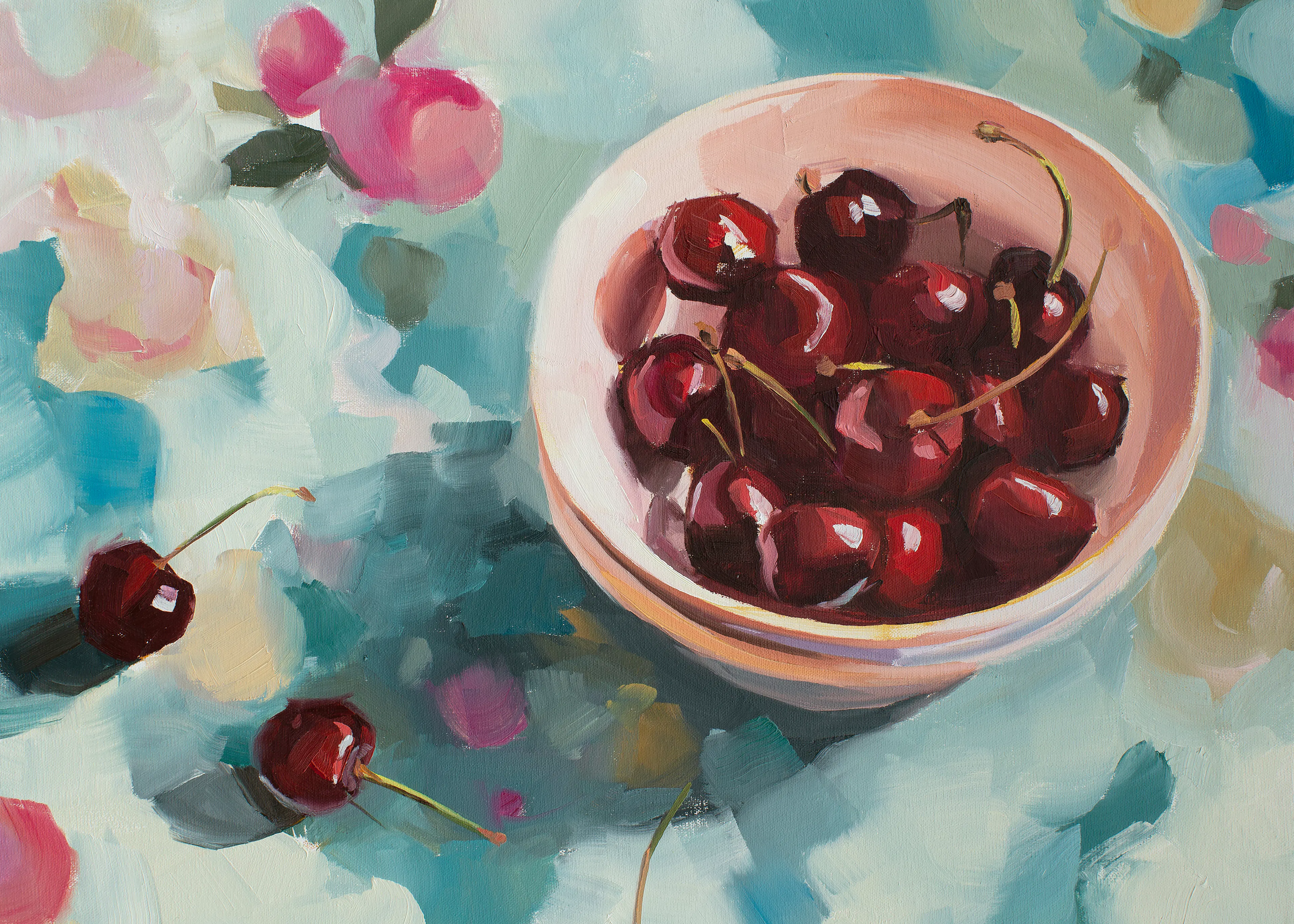 Jenny Westenhofer - Cerezas sobre Mantel Póster 0