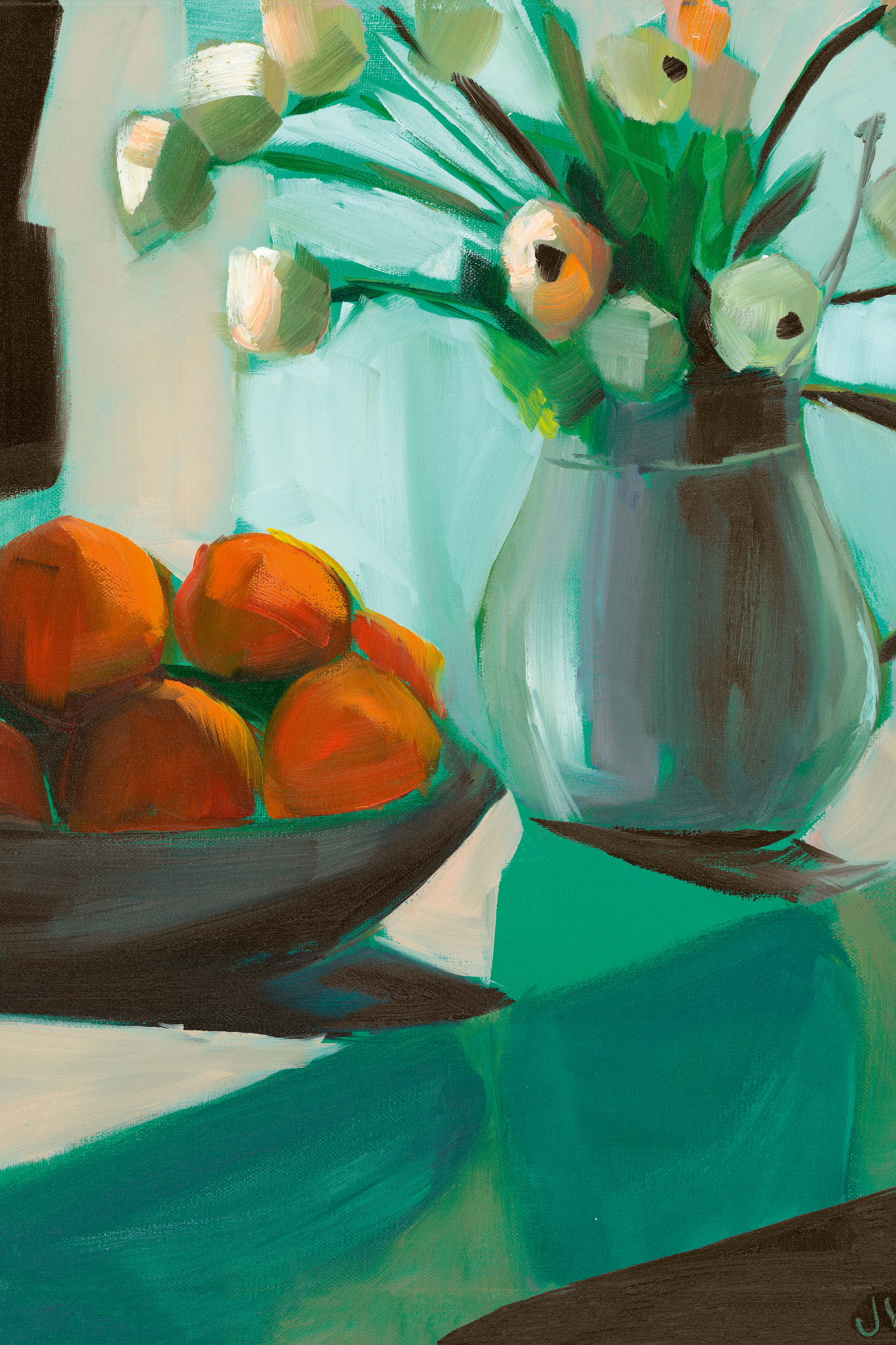 Jenny Westenhofer - Oranges and White Ranunculus Poster