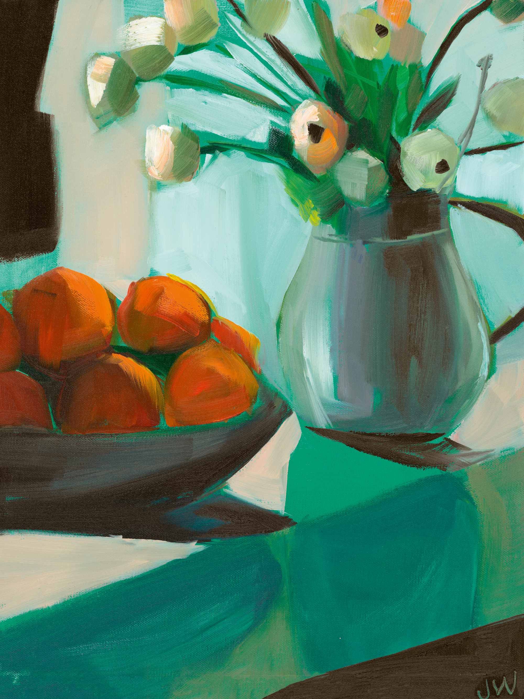 Jenny Westenhofer - Oranges and White Ranunculus Poster