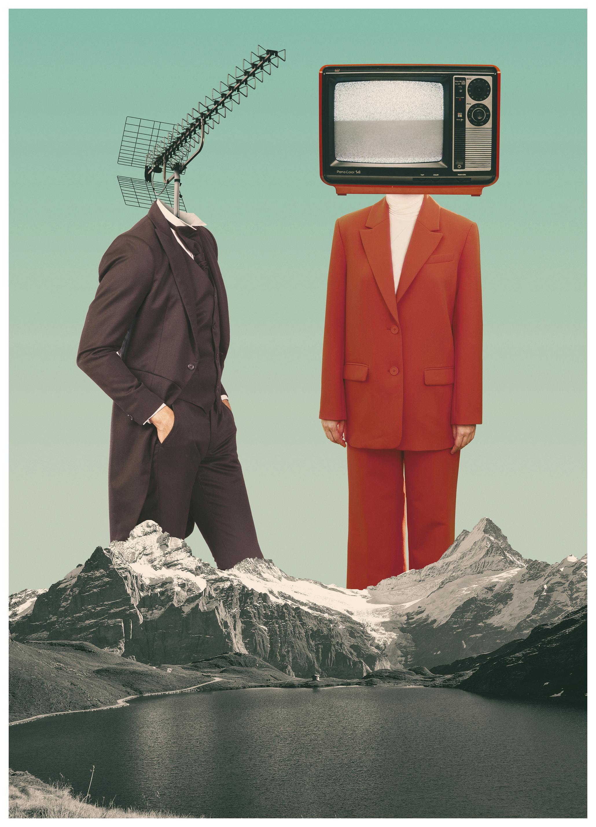 Daniel Donocik - Surreal Heads Mountain Lake Poster (30x40 cm) - Poster Store
