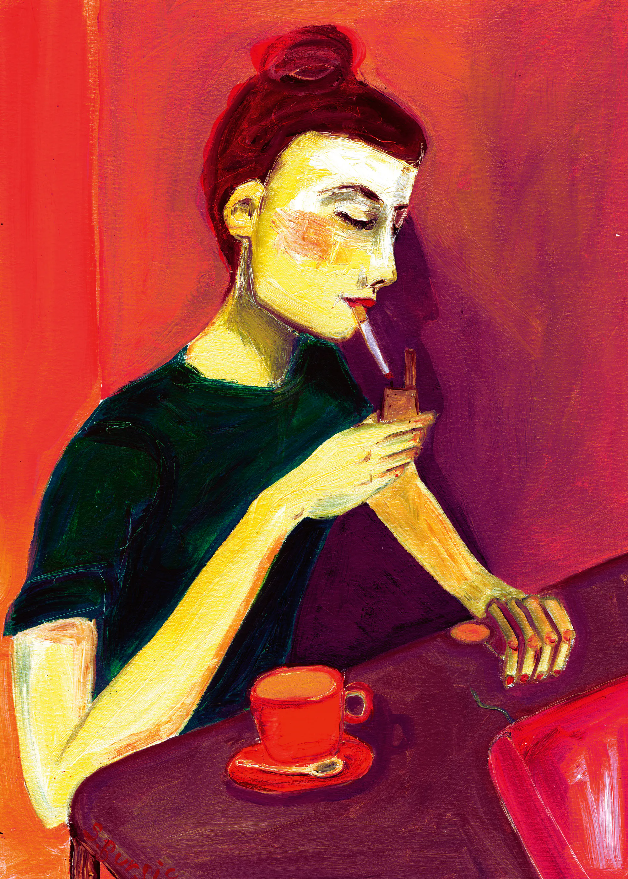 Sharyn Bursic - Mujer Fumando Con Café Póster 0