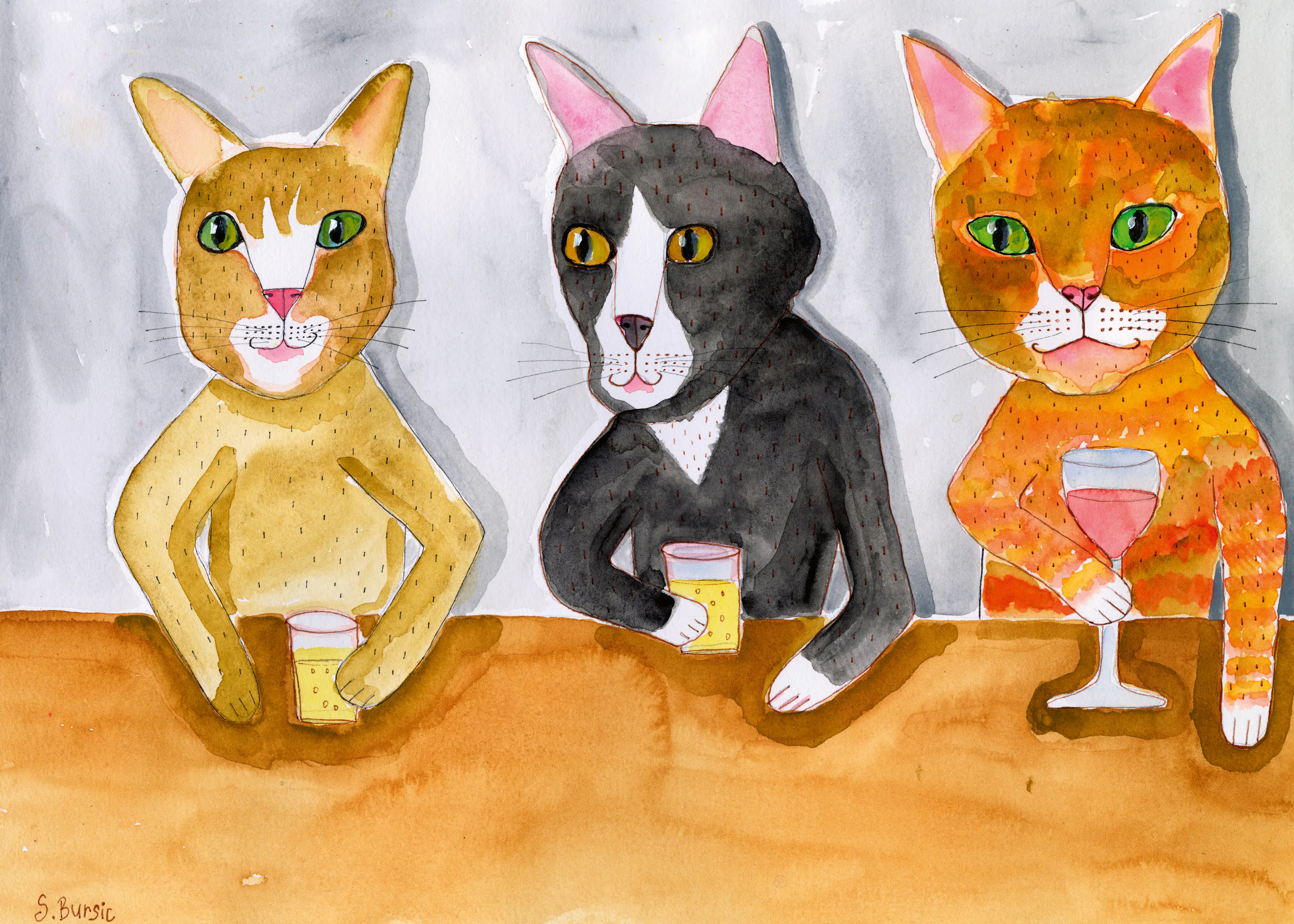 Sharyn Bursic - Gatos en la Hora Feliz Póster 0