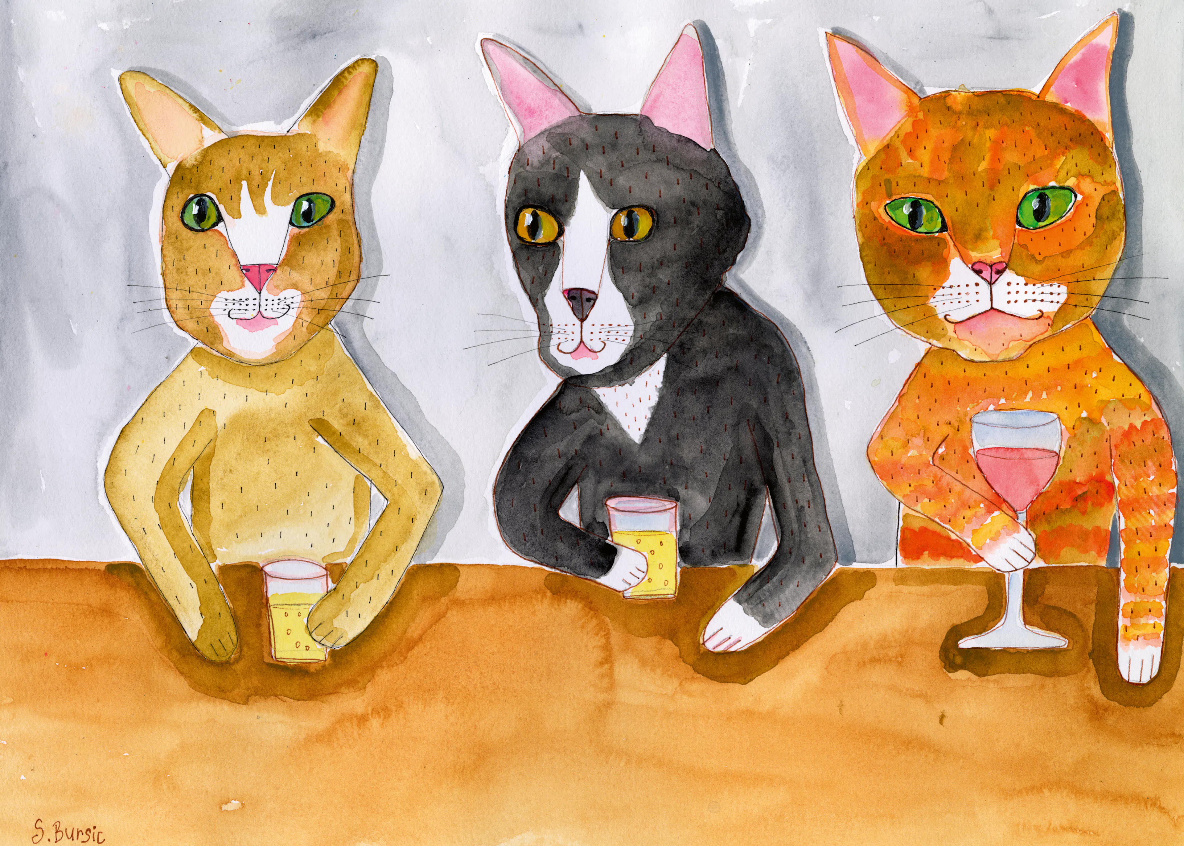 Sharyn Bursic - Gatos en la Hora Feliz Póster 0