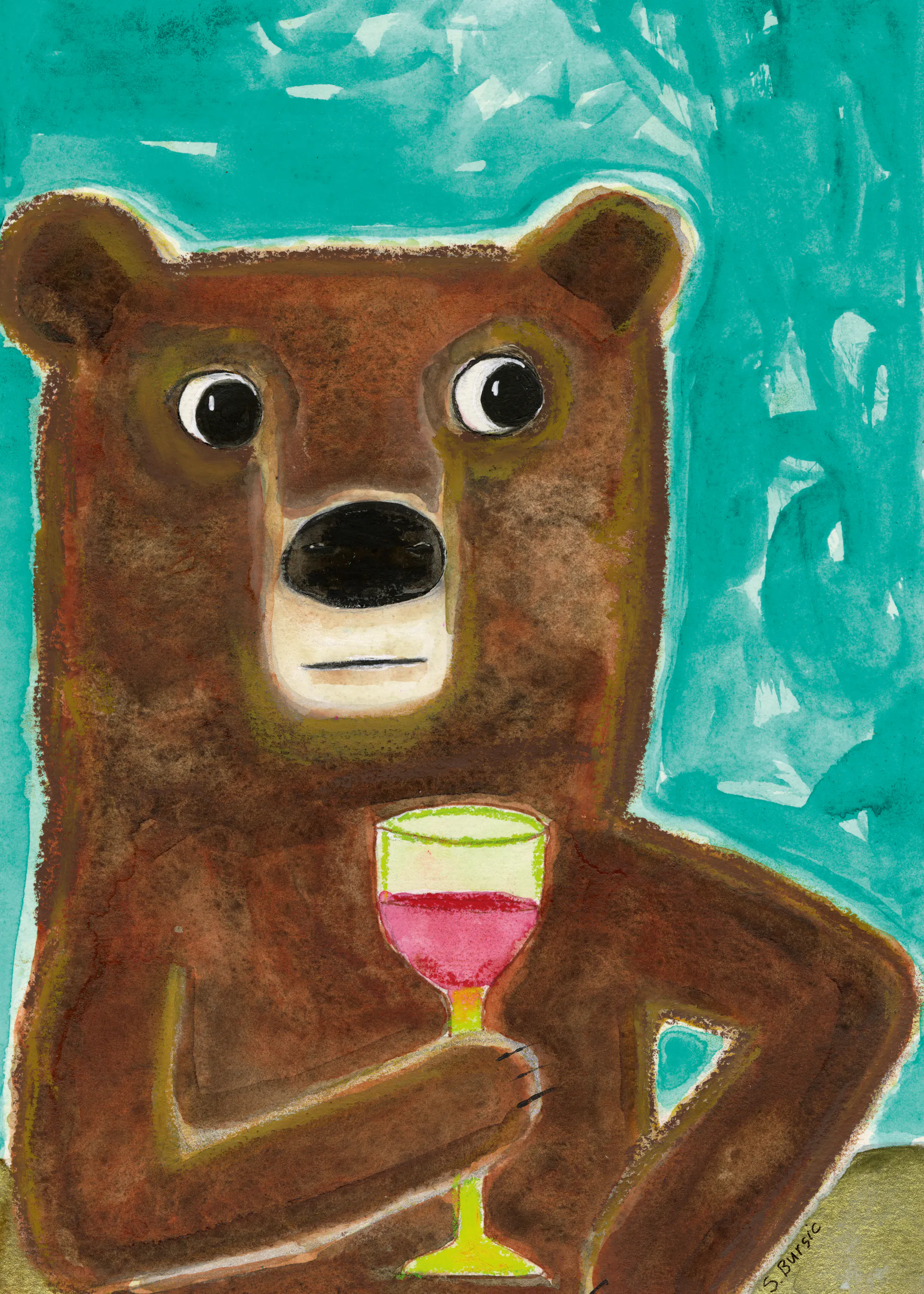 Sharyn Bursic - Orso Fantasioso con Vino Poster 0