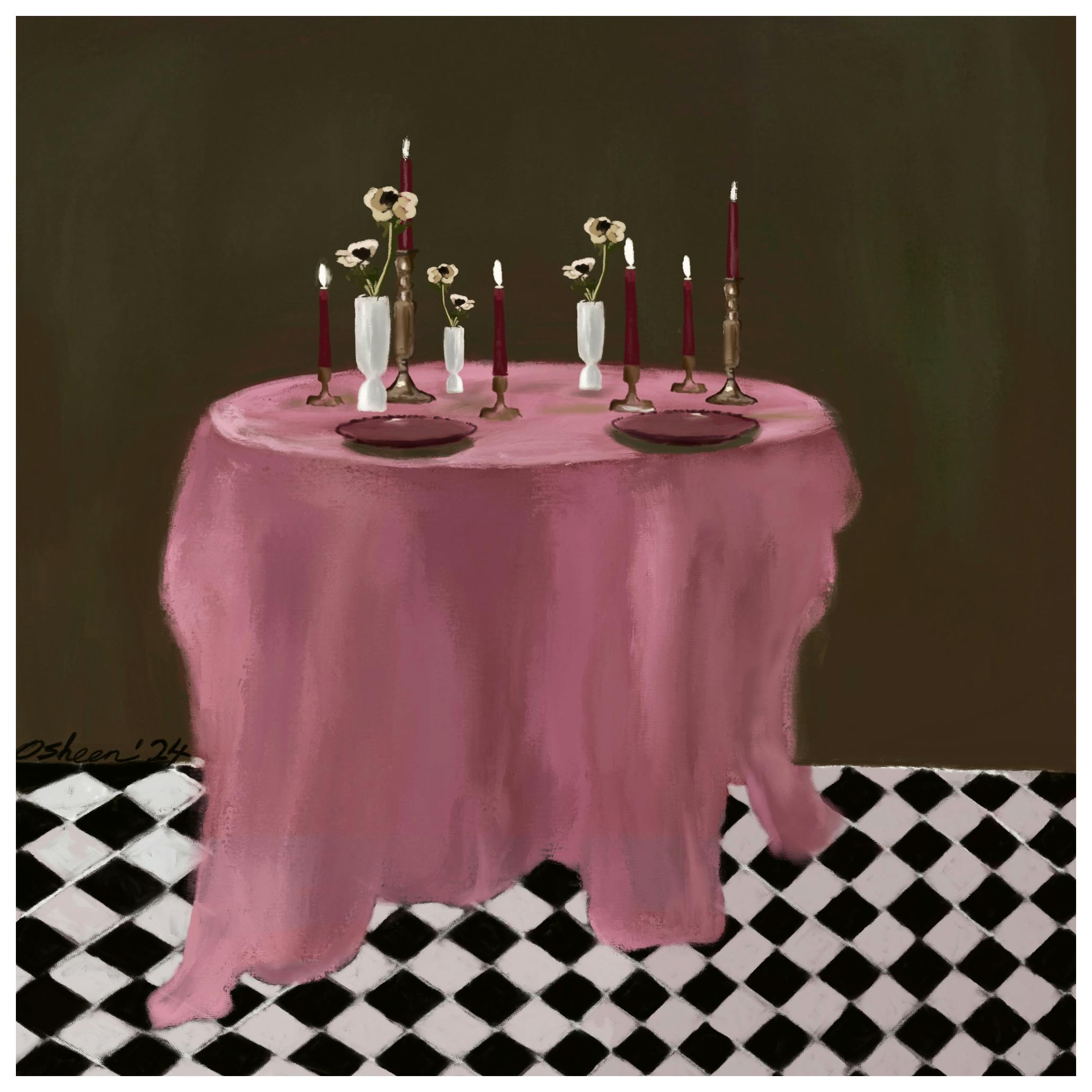 Osheensgallery - Romantic Table Setting Poster (50x50 cm) - Poster Store