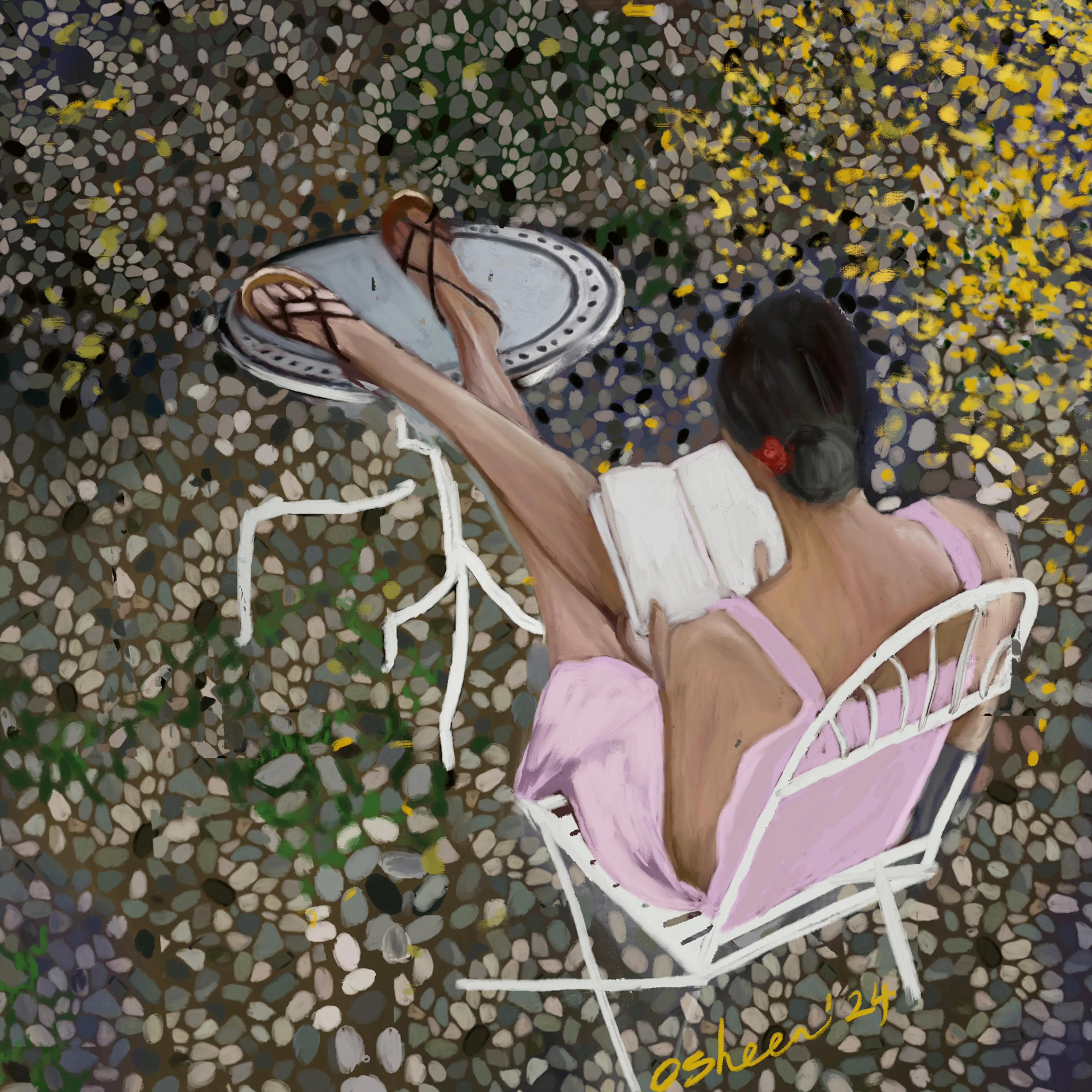 Osheensgallery - Lectura en Jardín Tranquilo Póster 0