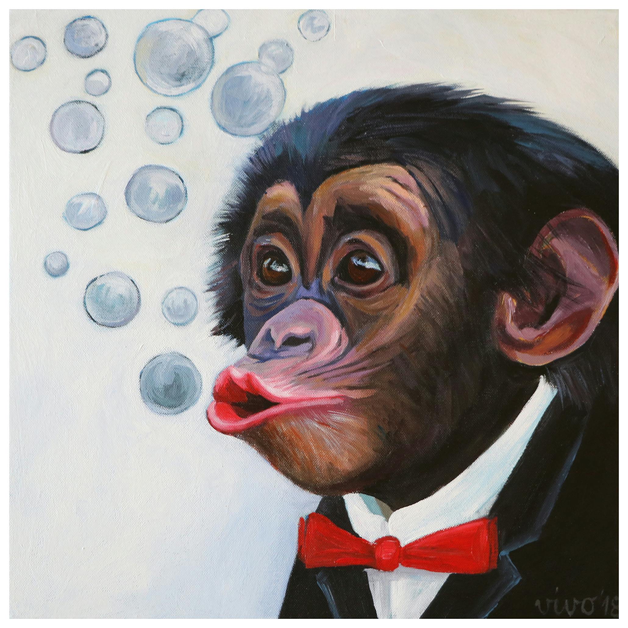Violeta Vollmer - Stilig Schimpans Bubblor Poster (50x50 cm) - Poster Store