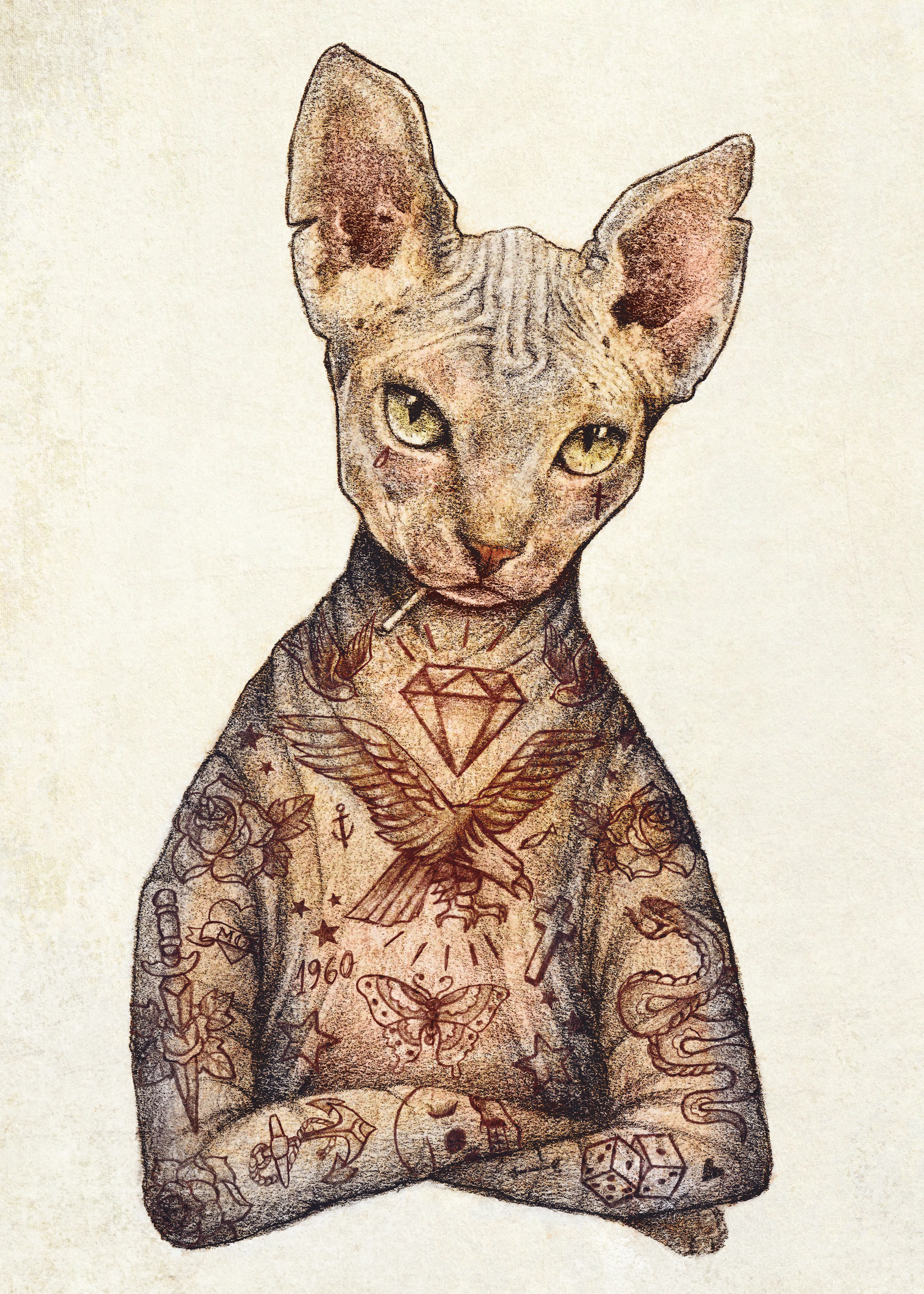 Mike Koubou - Stijlvolle Tattoo Kat Poster 0