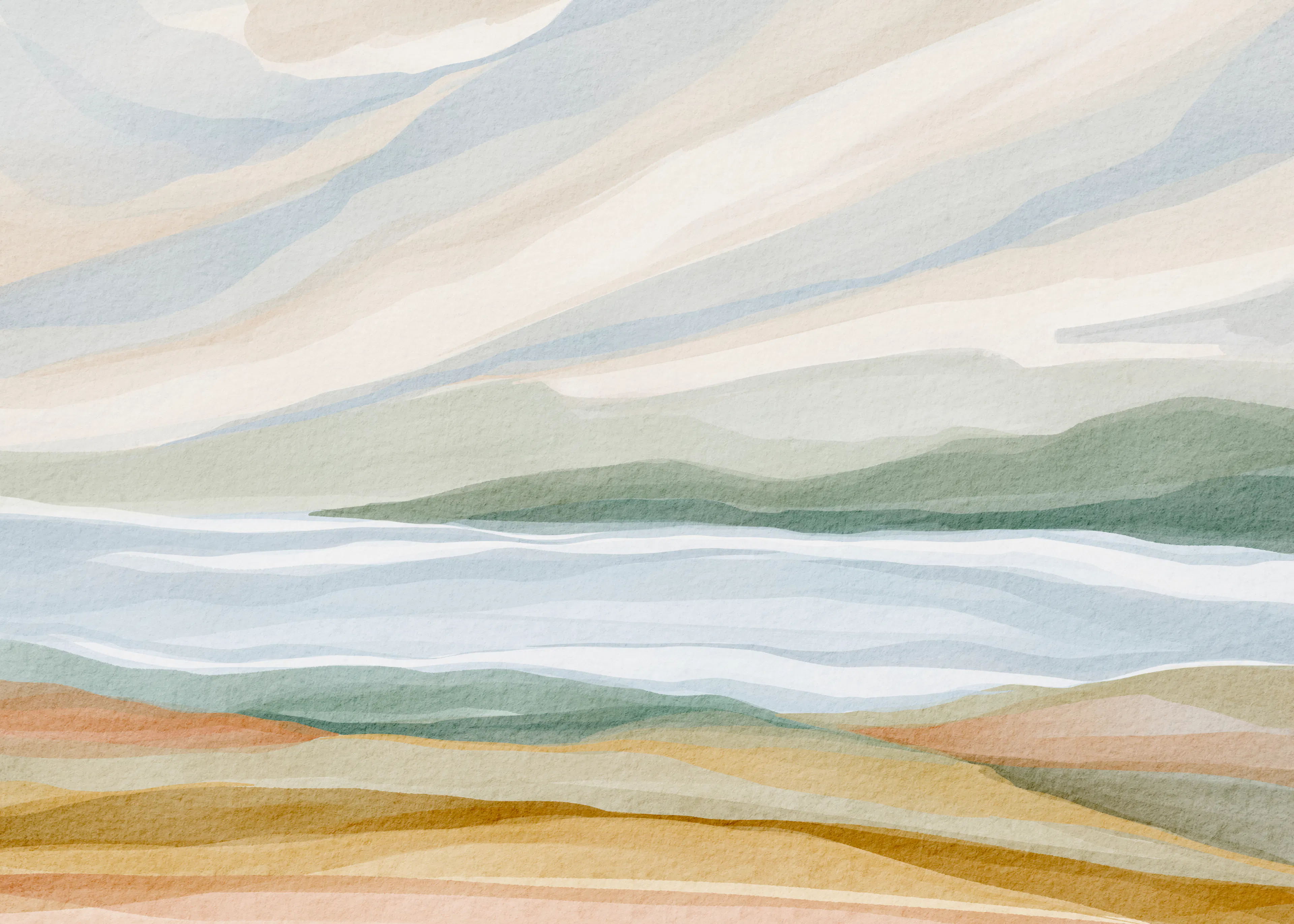 Nikita Jariwala - Ruhige Aquarelllandschaft Poster 0