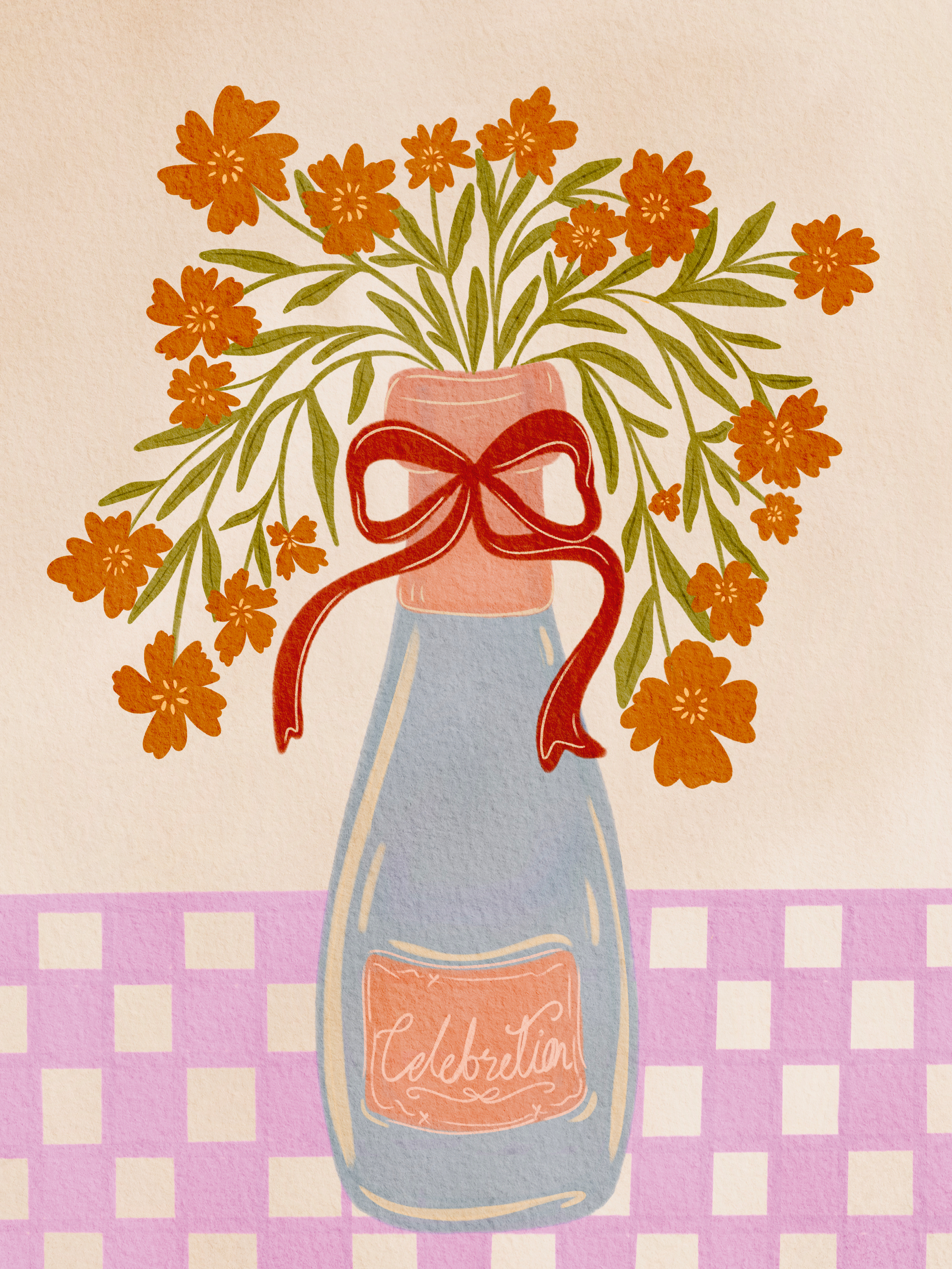 Nikita Jariwala - Festive Floral Champagne Bottle Poster