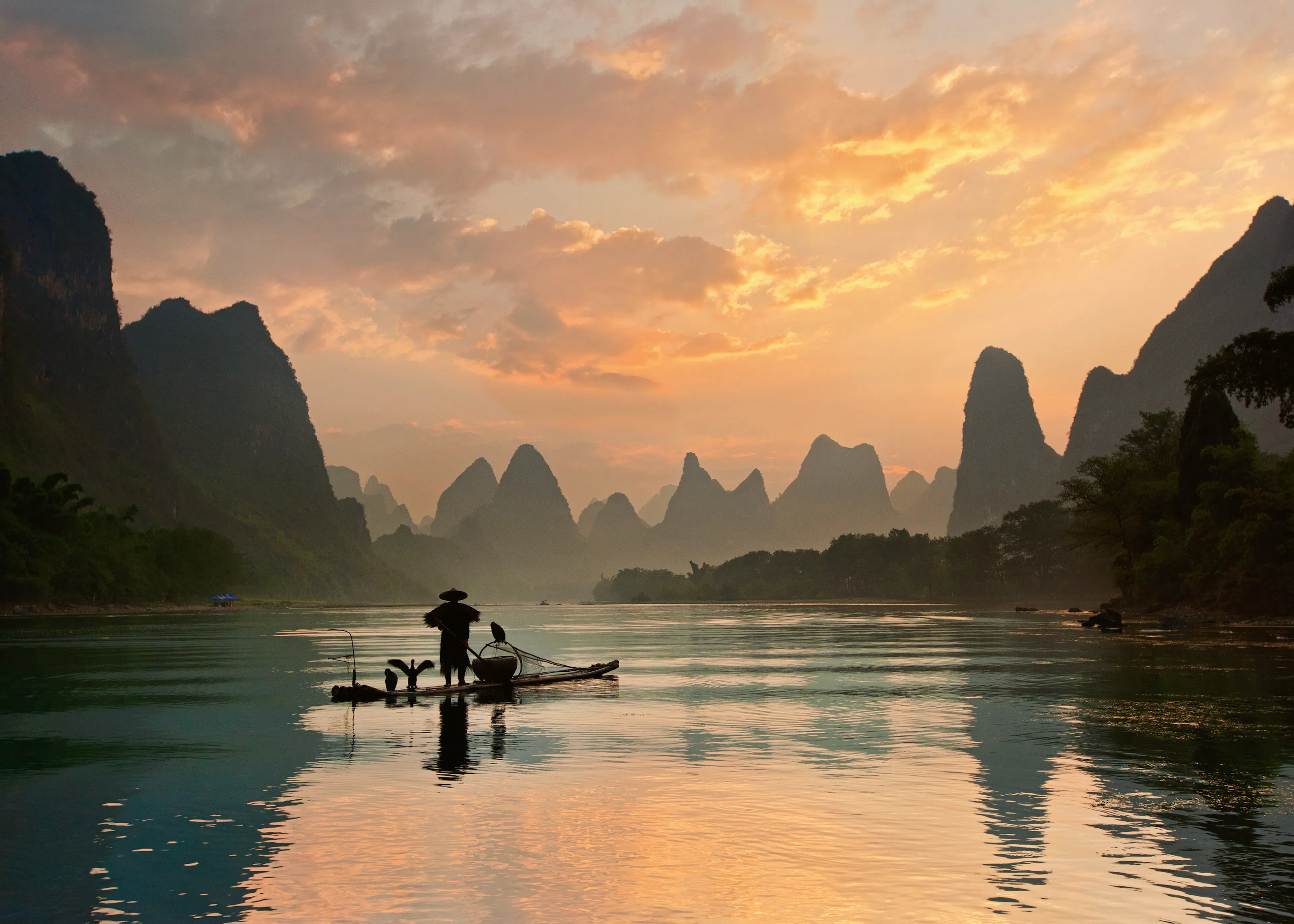 Yan Zhang - Kormoran-Fischerei zur Goldenen Stunde Poster 0