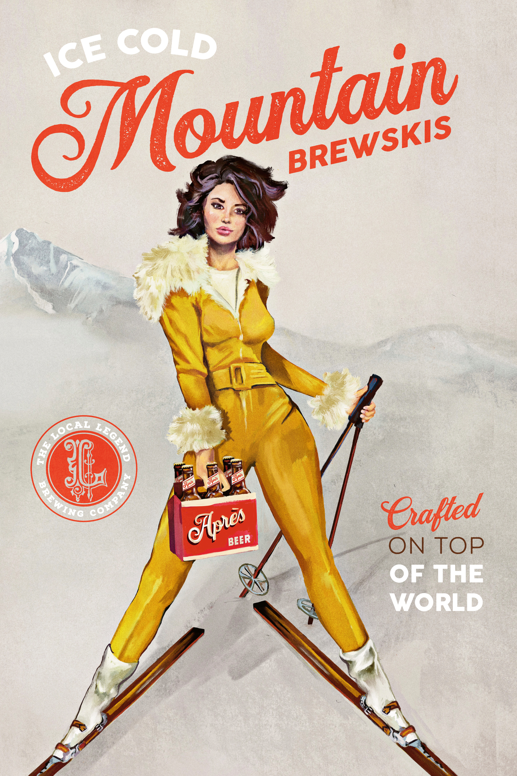 The Whiskey Ginger - Ice Cold Beer Vintage Pinup Ski Art Poster