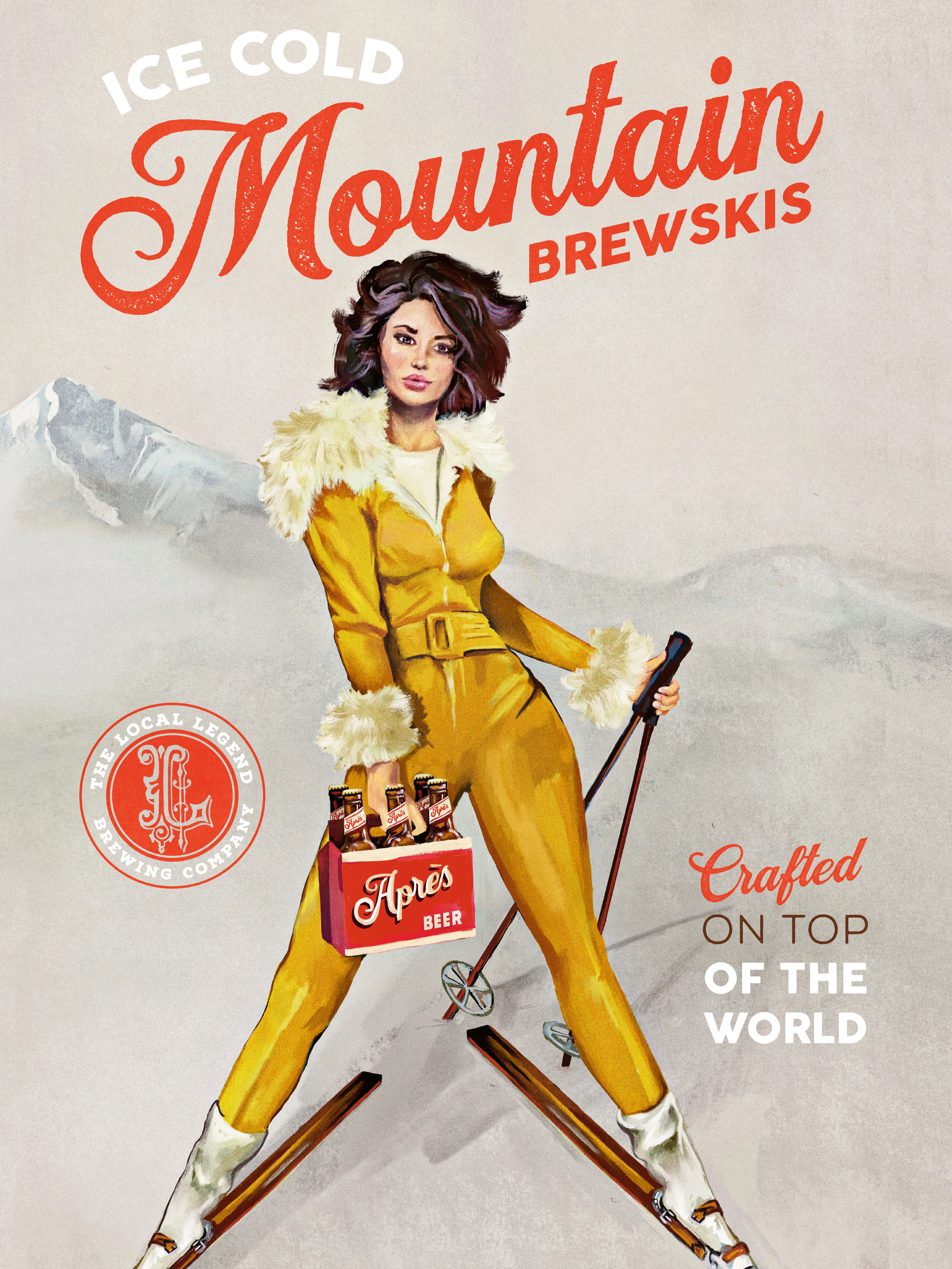 The Whiskey Ginger - Ice Cold Beer Vintage Pinup Ski Art Poster