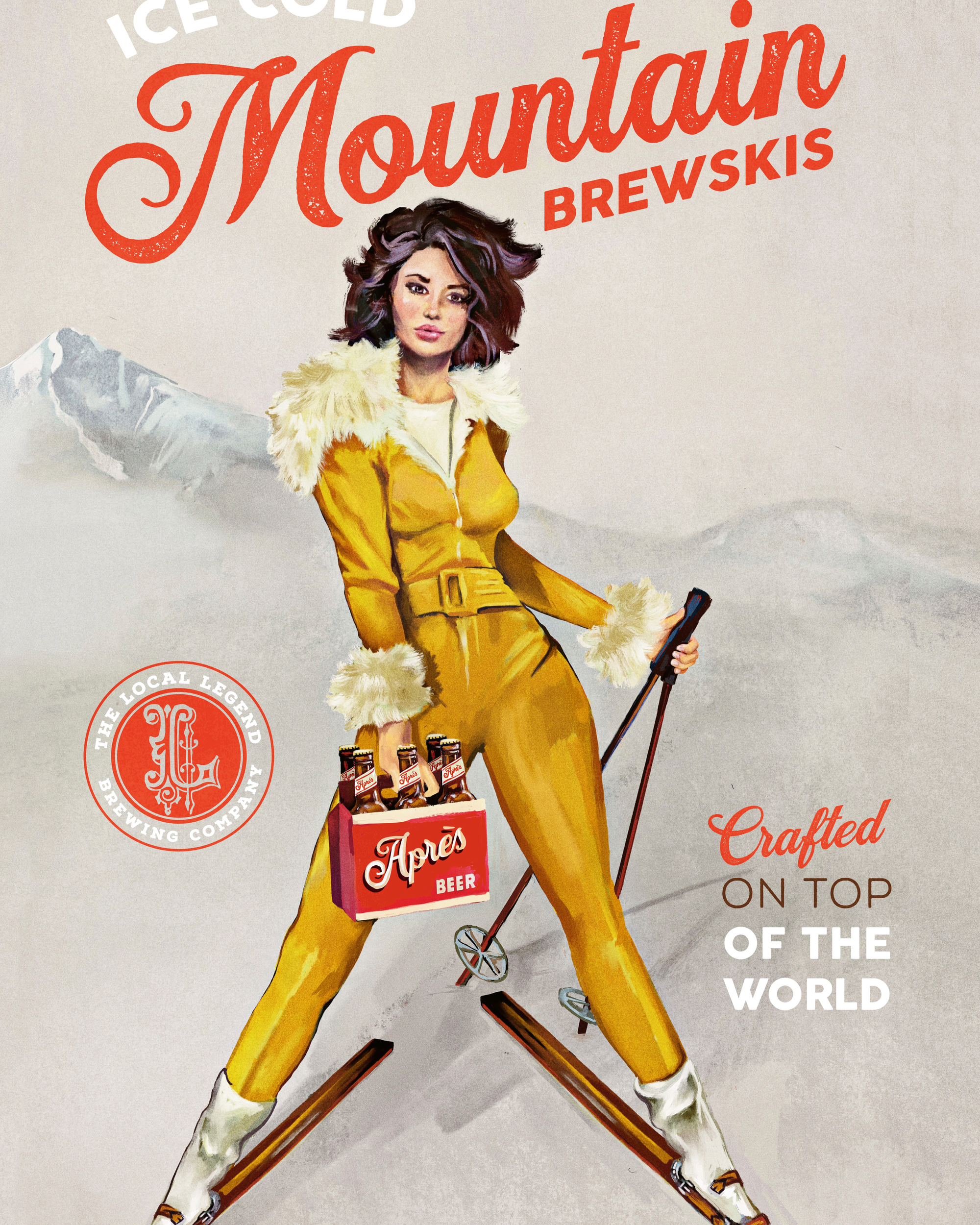 70年代 ビンテージ SKIPOLES＆SKI スキー デザイン ポスター The Whiskey Ginger - キンキンに冷えたビール ヴィンテージピンナップ
