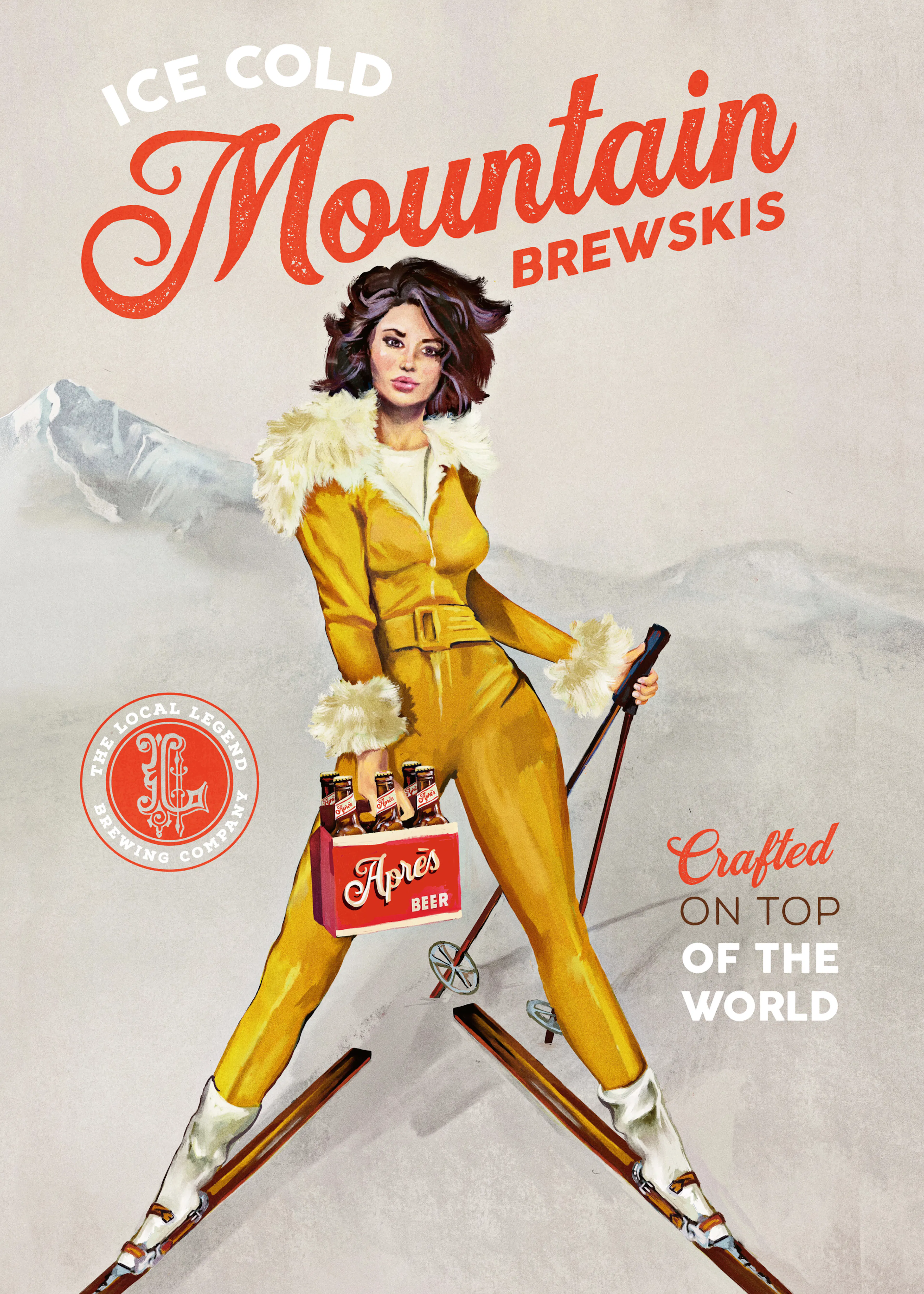 The Whiskey Ginger - Iskall Öl Vintage Pinup Ski Art Poster 0