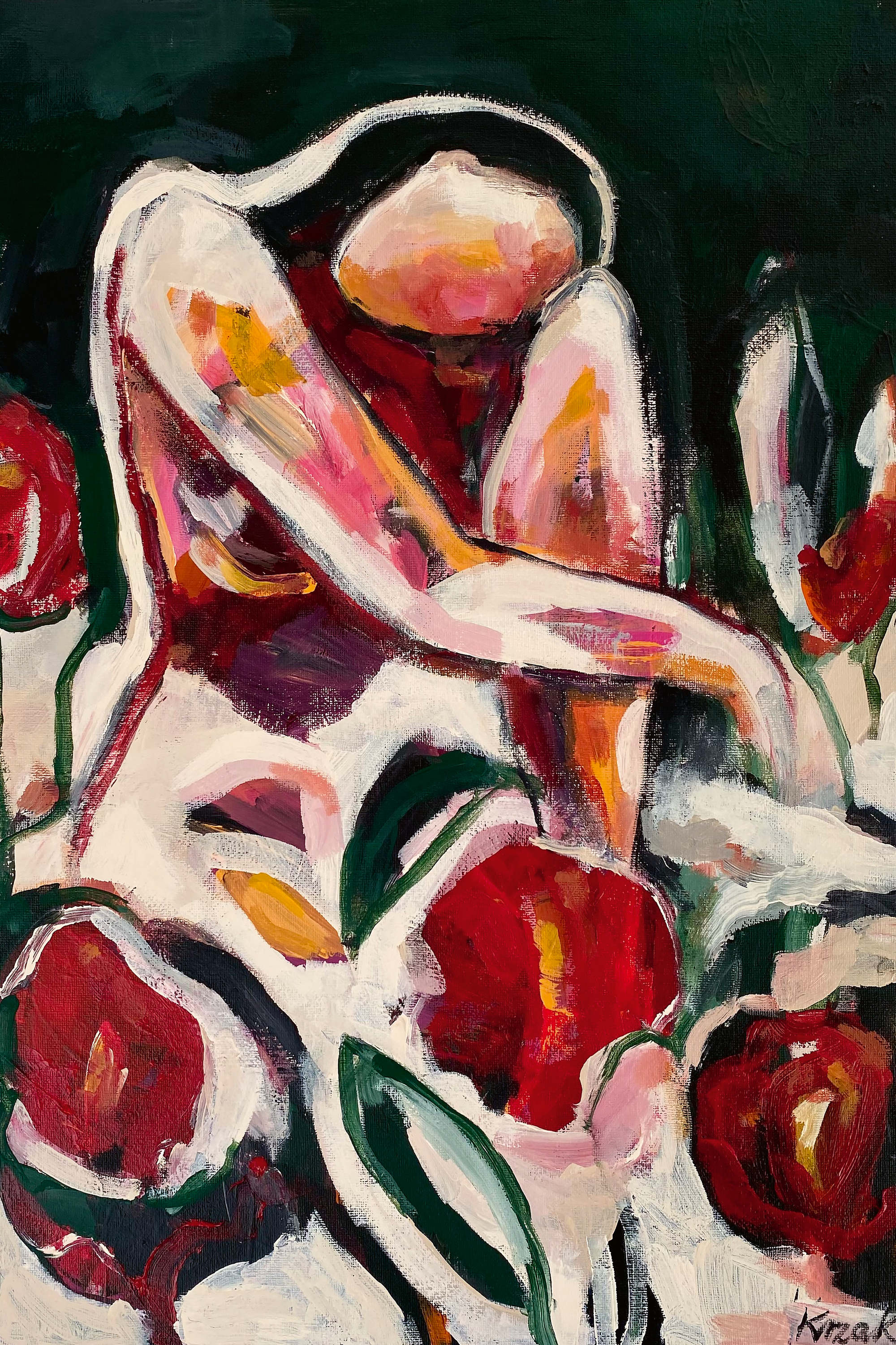 Magdalena Krzak - Woman Among Red Flowers Poster