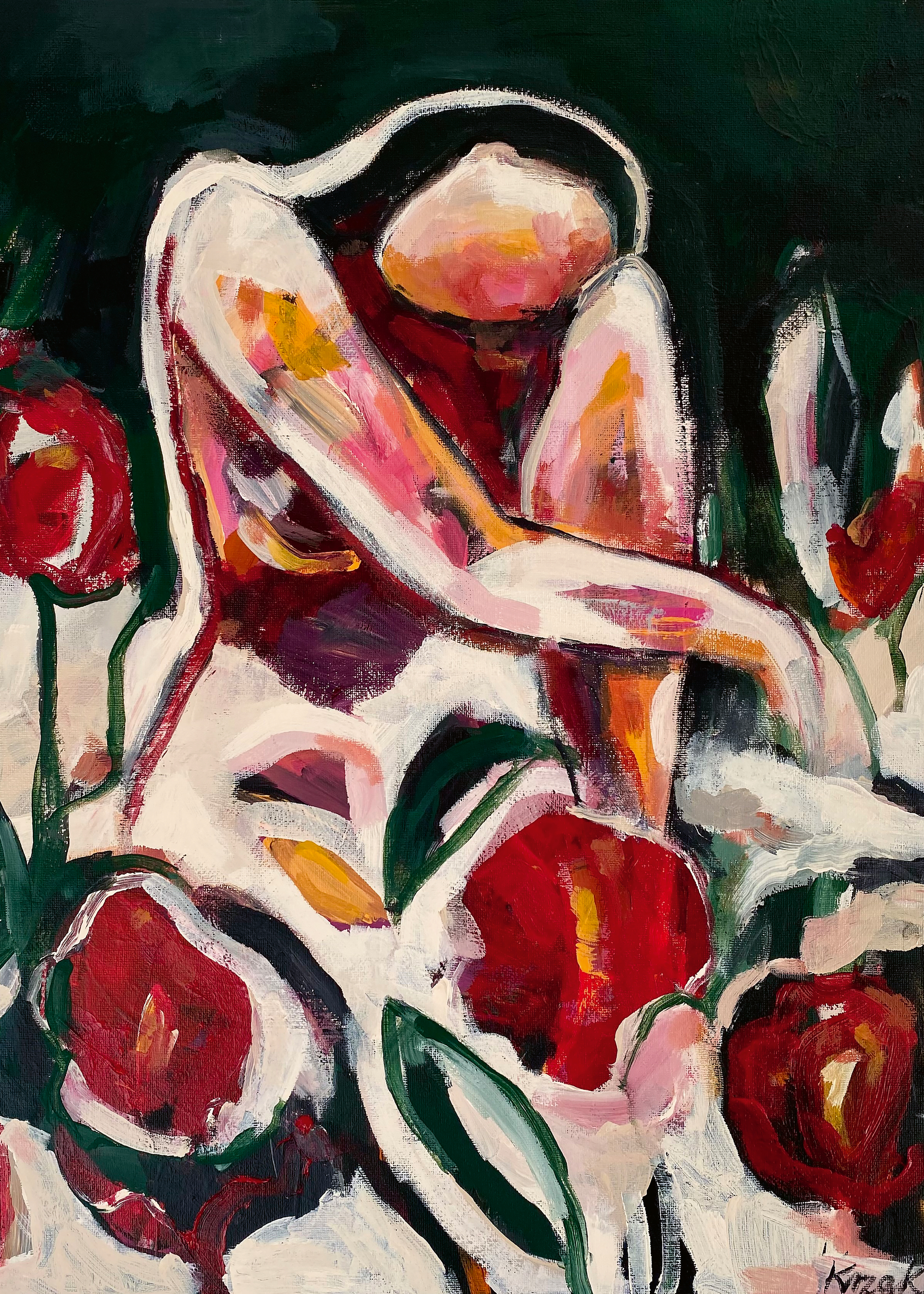 Magdalena Krzak - Woman Among Red Flowers Poster