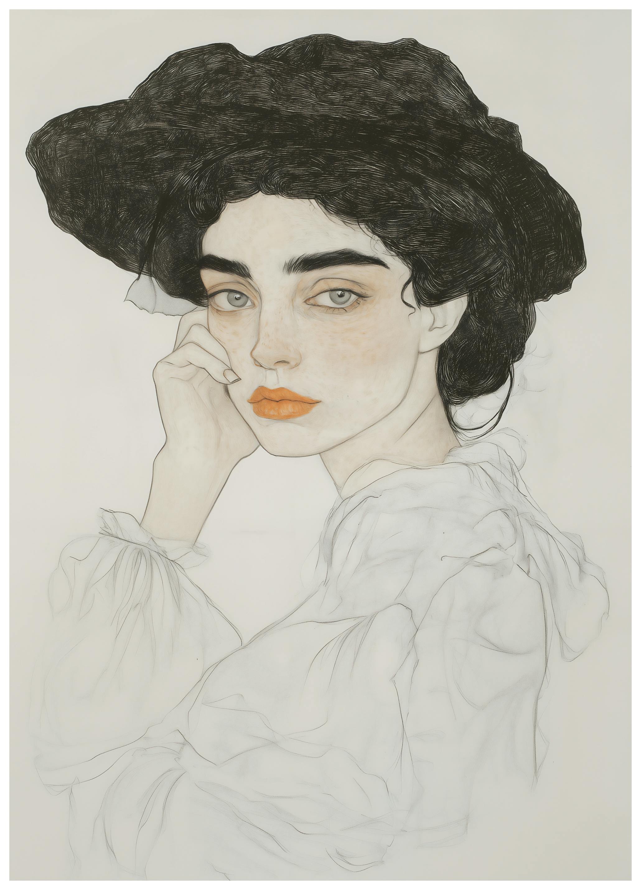 Canvas Prints - Annika Persson - Pensive Lady In Hat Poster (100x150 cm) - Poster Store