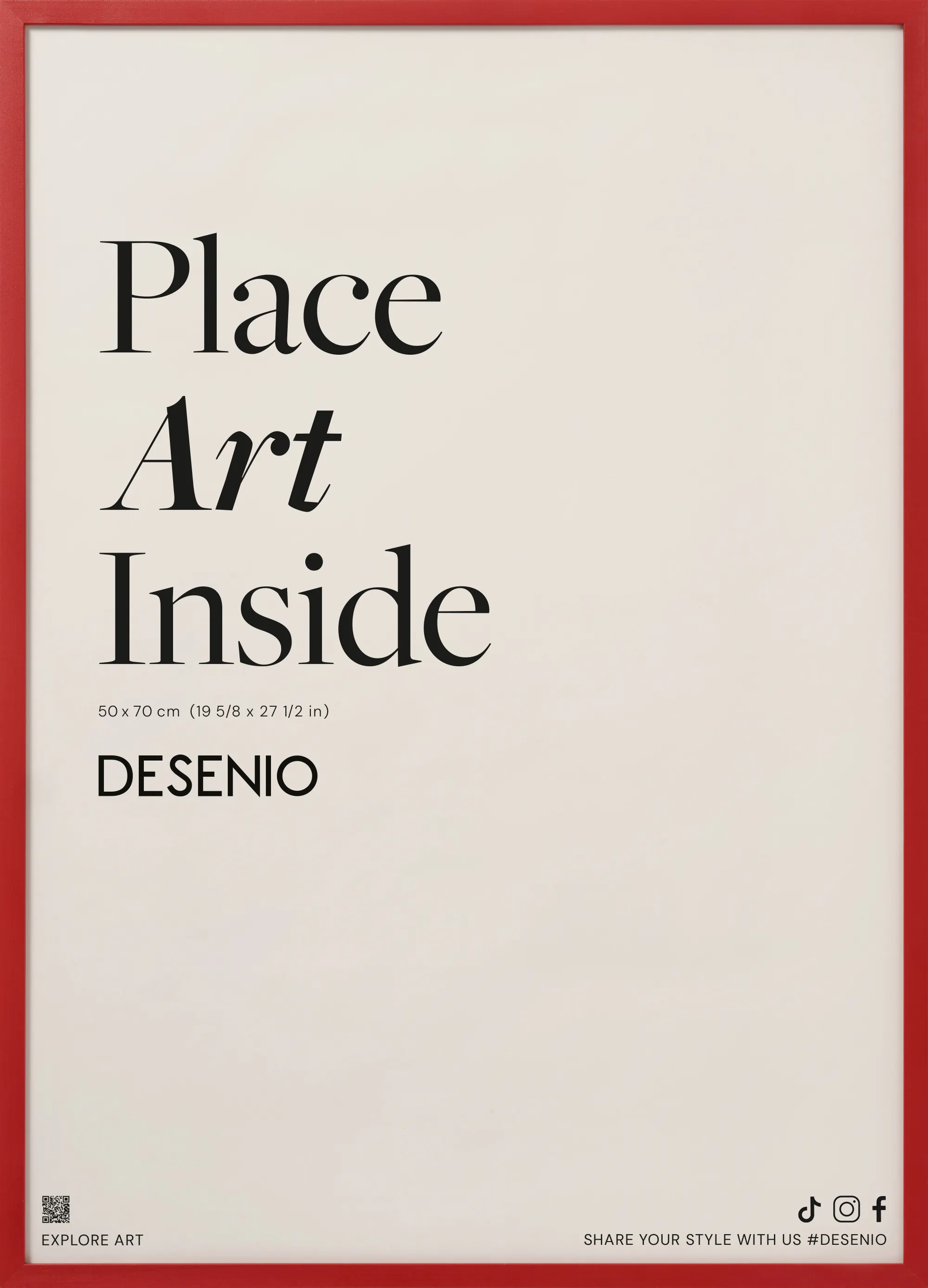 Póster de tipografía Place Art Inside en color negro sobre fondo beige, con marco rojo.