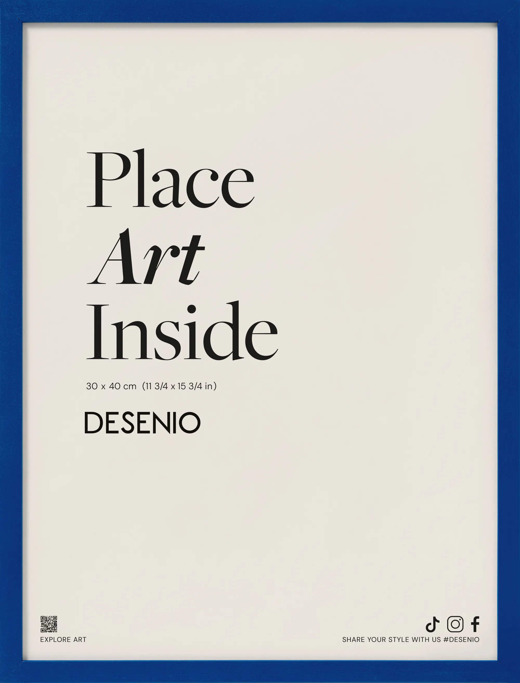 Un póster con la frase Place Art Inside en un fondo crema con texto negro y azul.