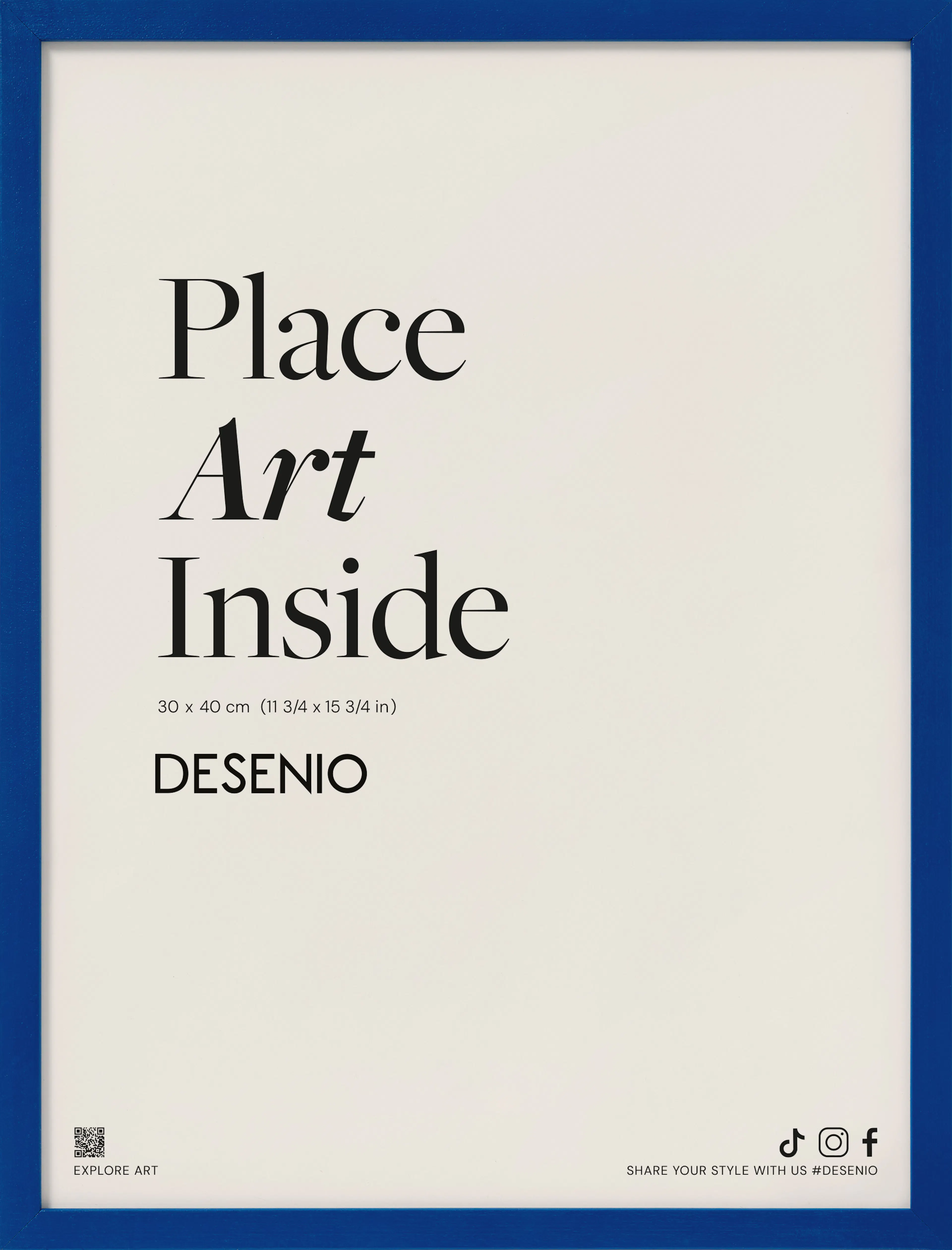 Un póster con la frase Place Art Inside en un fondo crema con texto negro y azul.