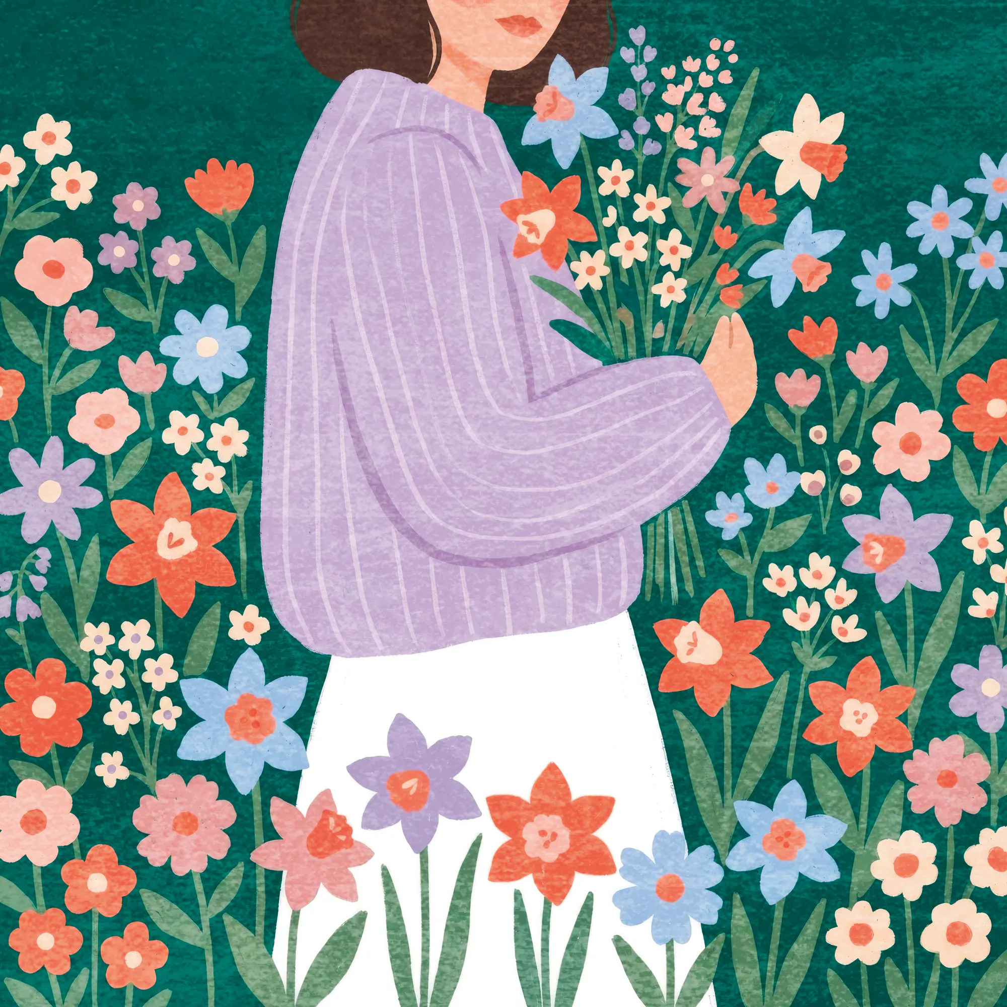 Emel Tunaboylu - Frau pflückt Frühlingsblumen Poster 0