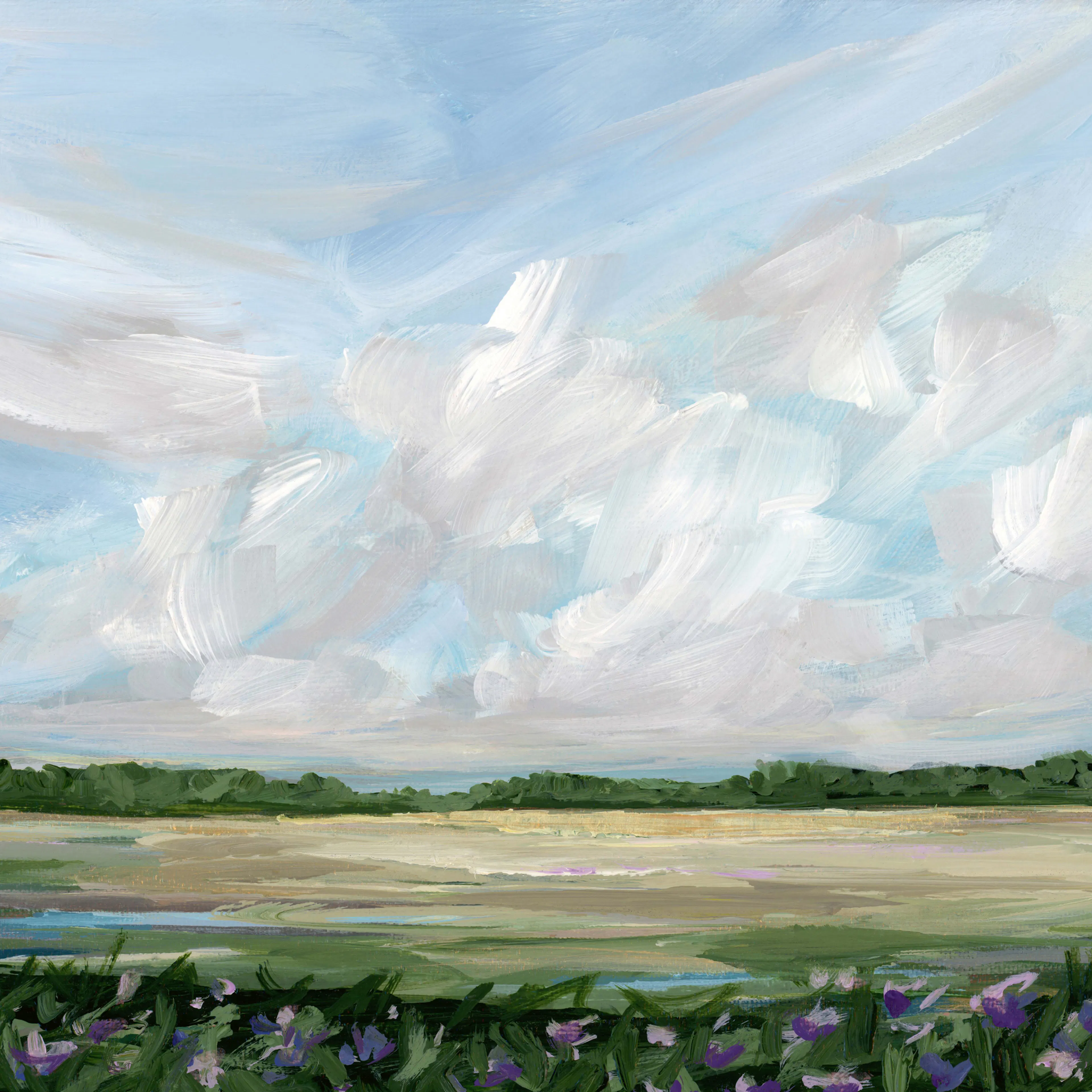 Nicole Walsh - Cloudy Meadow With Flowers Poster 0