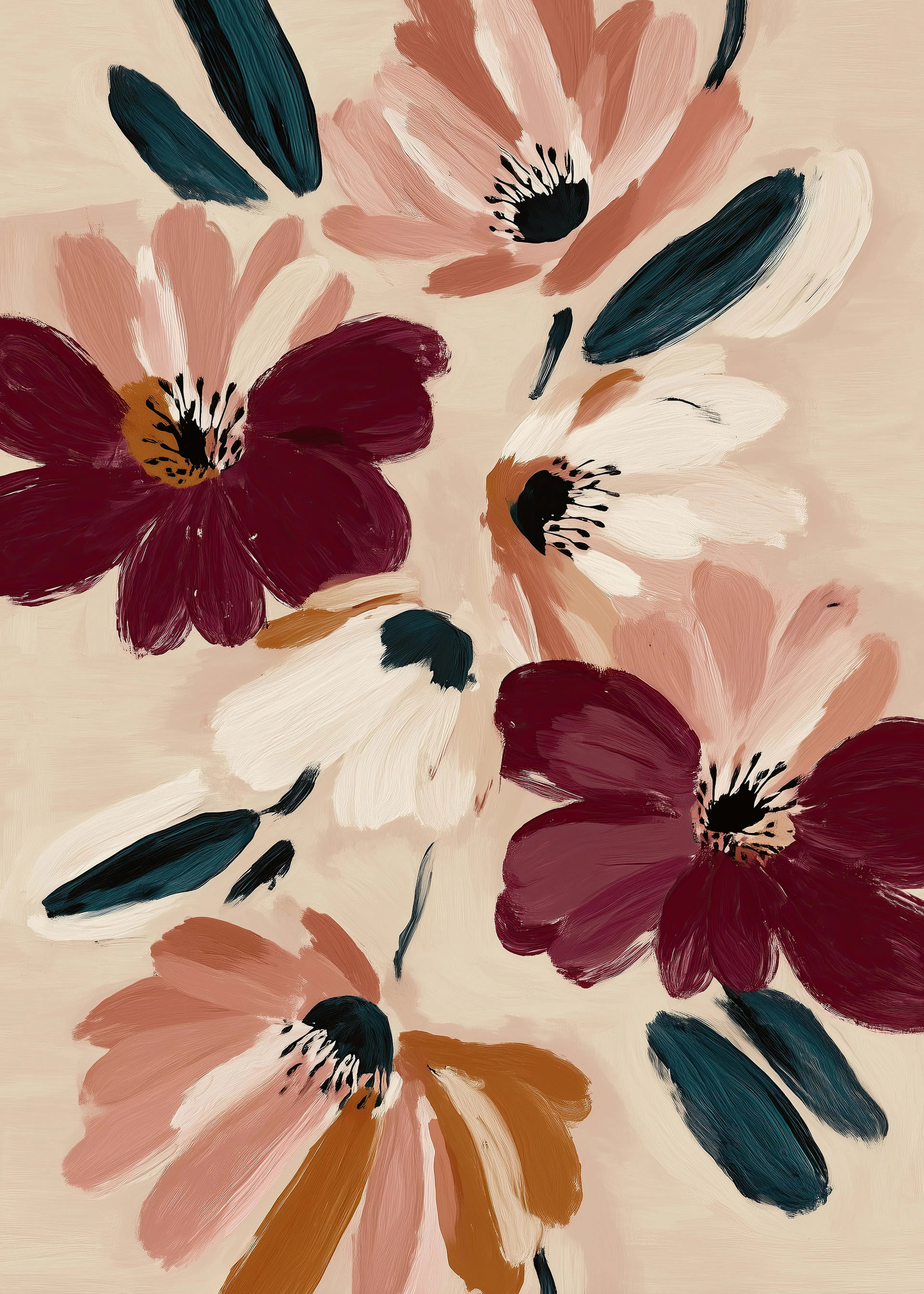 Nadjaa - Blush och Burgundy Blommor Poster 0