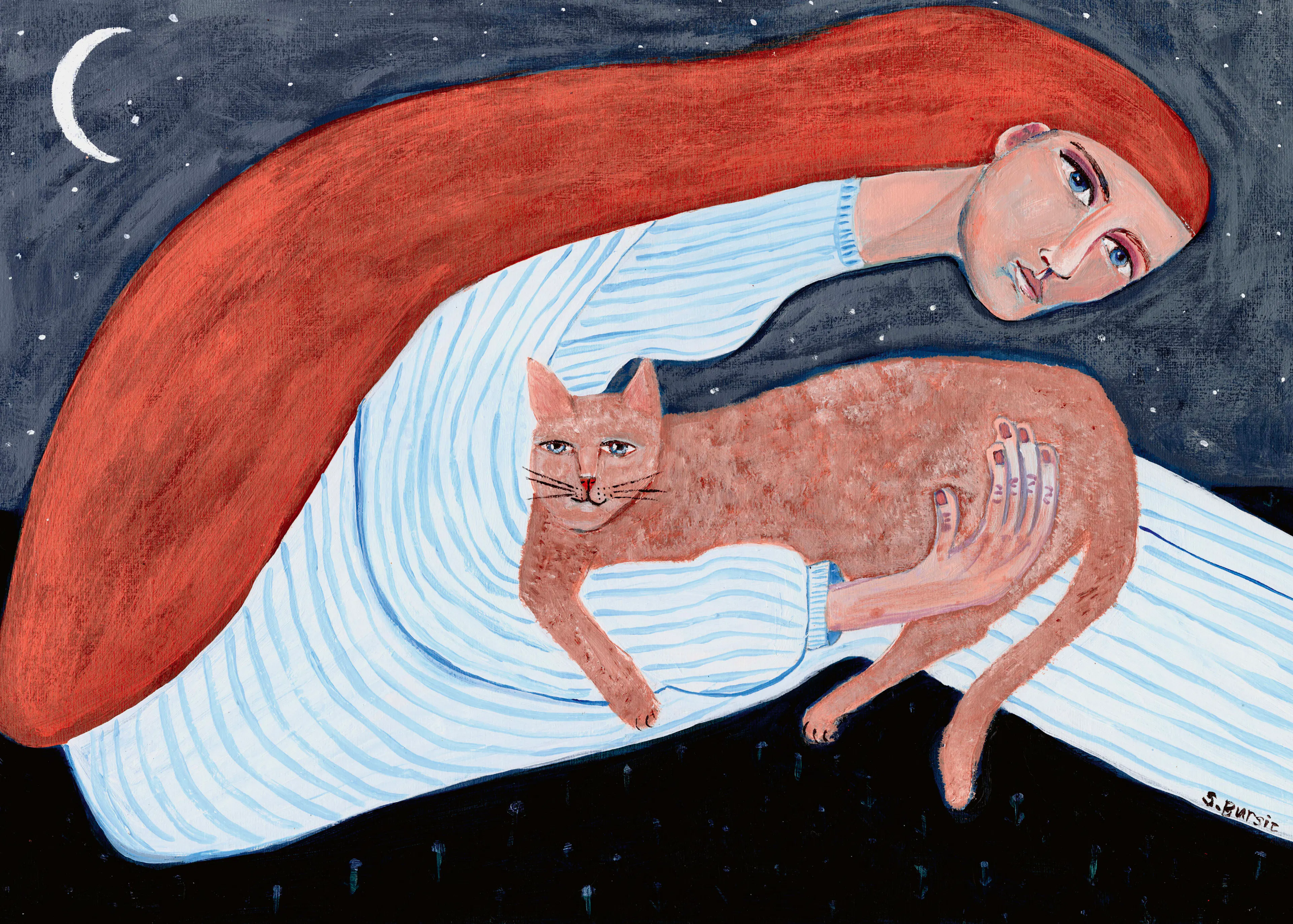 Sharyn Bursic - Drømmende Katt Nattklem Plakat 0