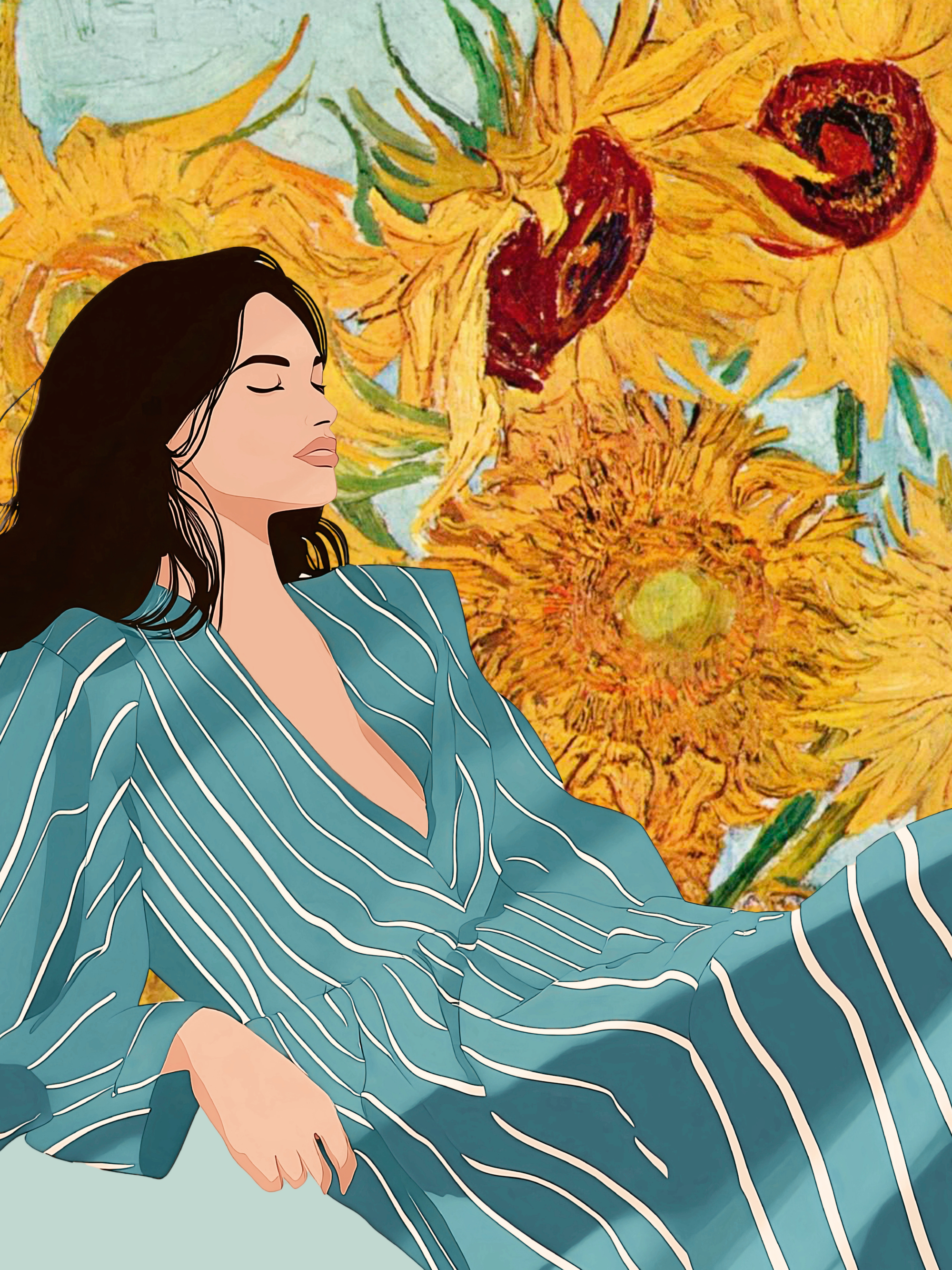 Mathieu jeuf - Serene Woman Sunflowers Poster