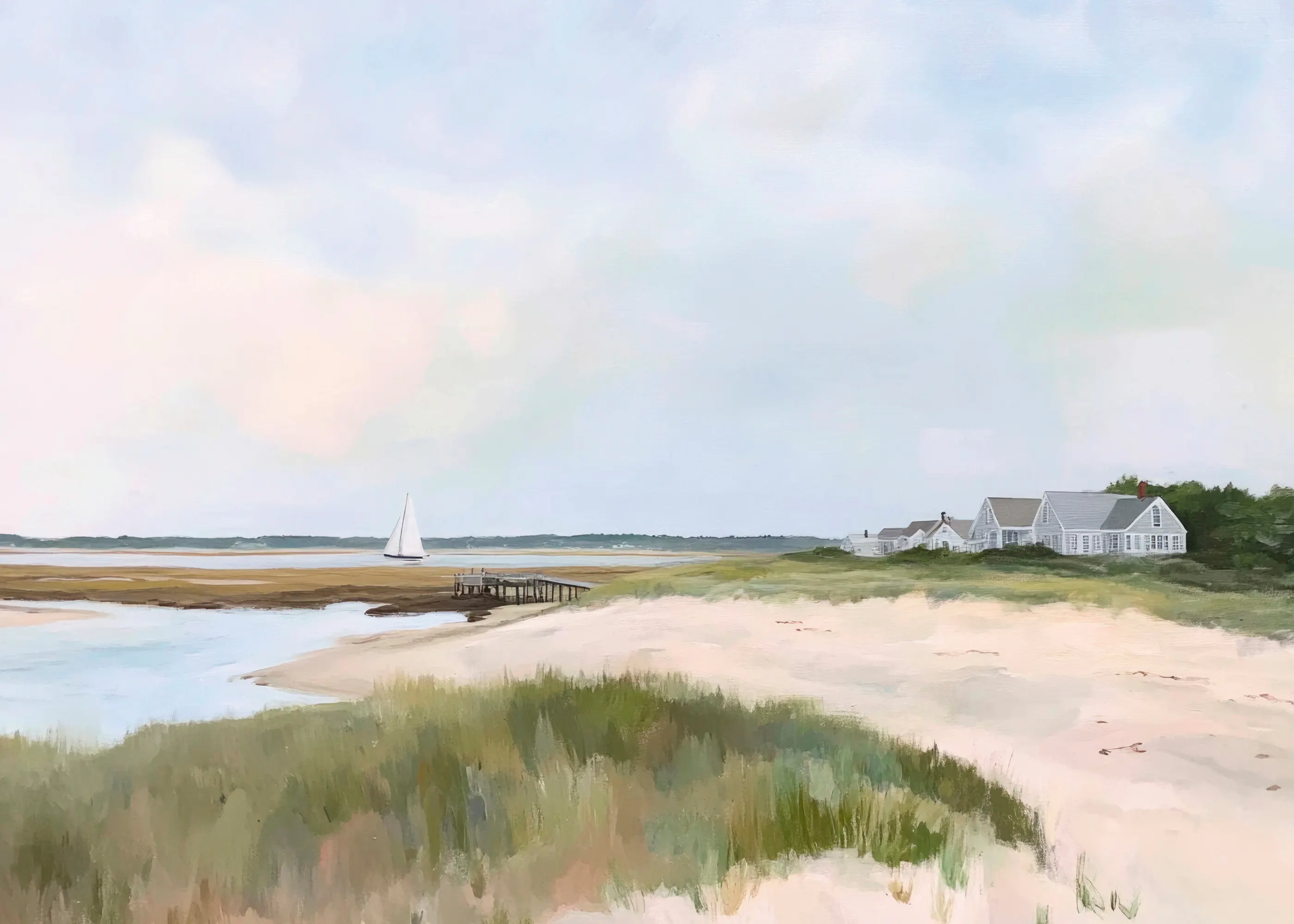 Kathrin Pienaar - Kyst Strandhus Seilbåt Plakat 0