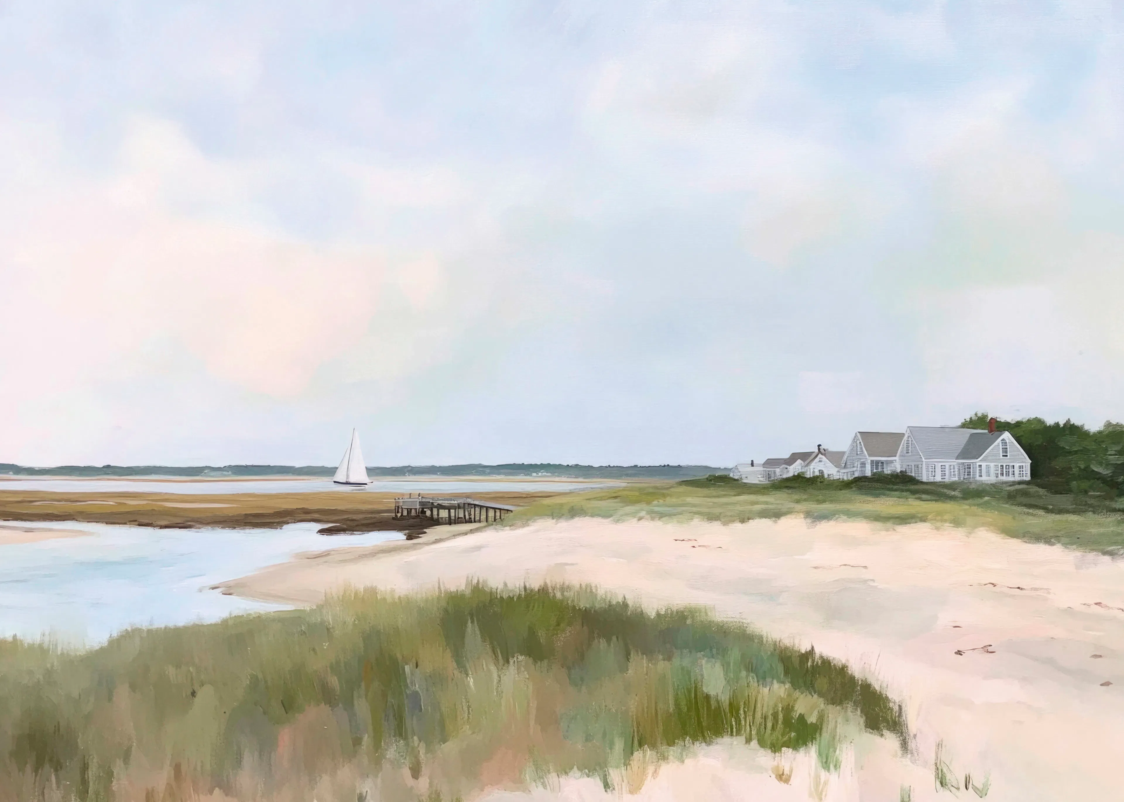 Kathrin Pienaar - Kyst Strandhus Seilbåt Plakat 0