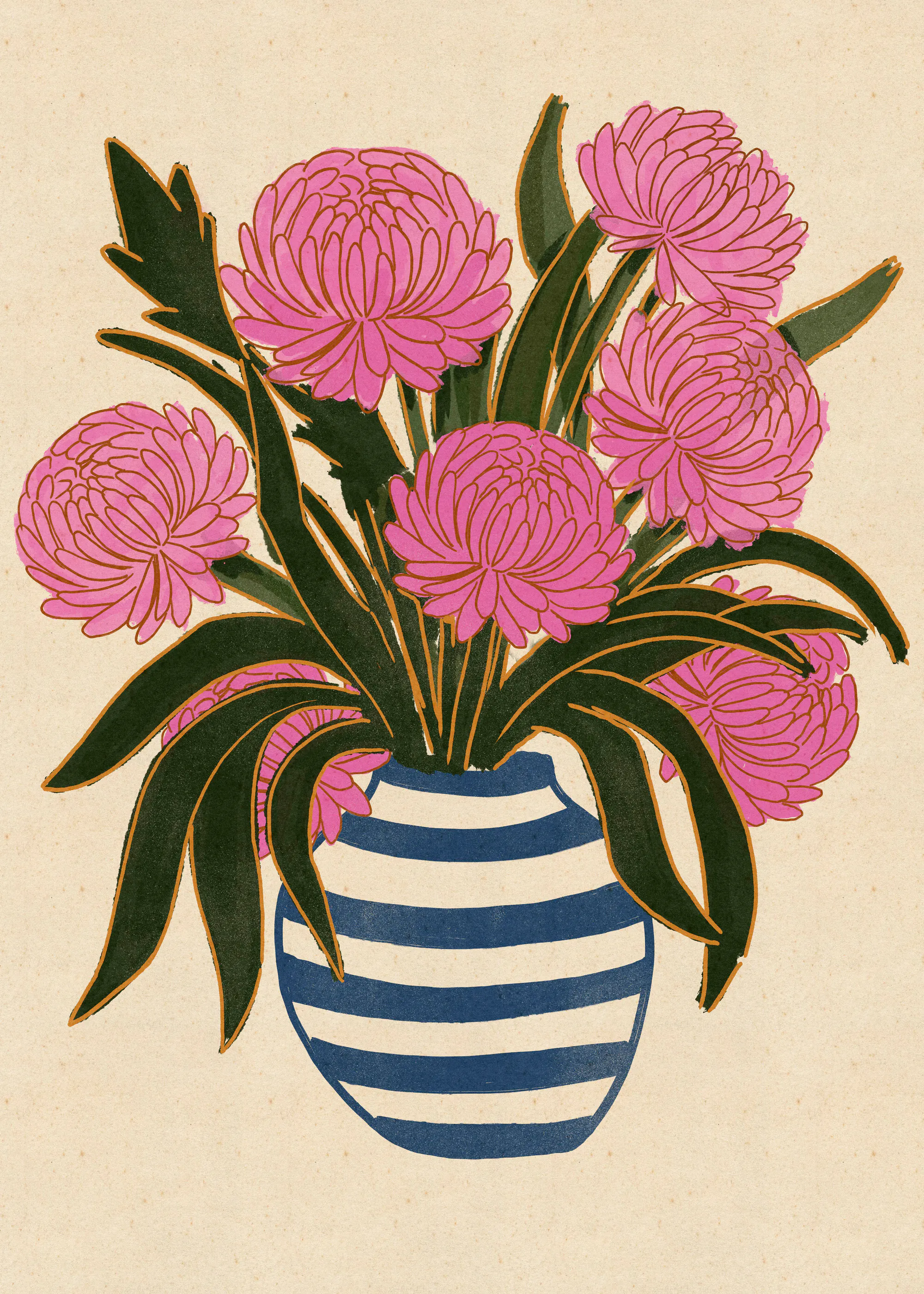 Nicholas - Rosa Blumen Streifenvase Poster 0