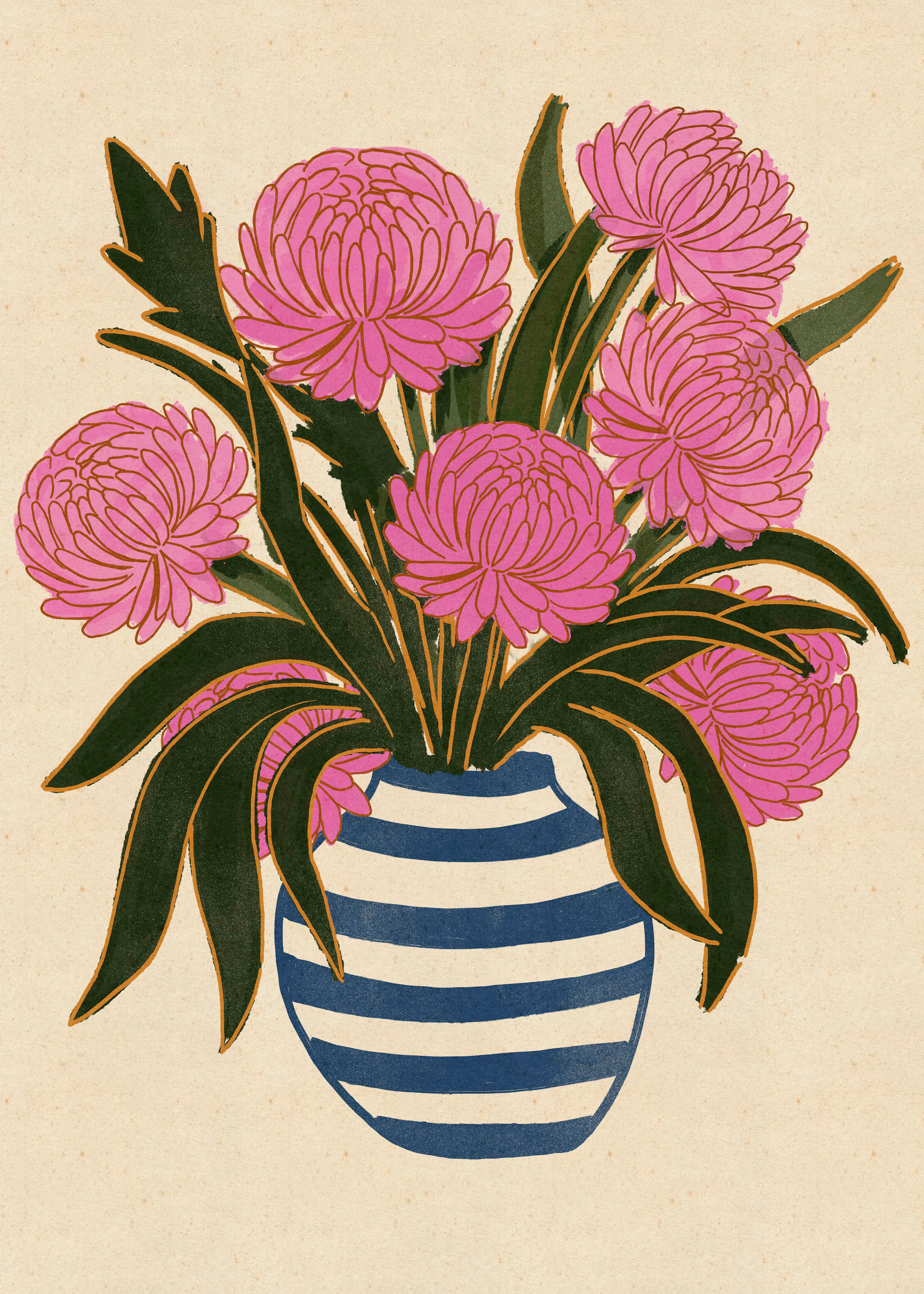 Nicholas - Rosa Blumen Streifenvase Poster 0