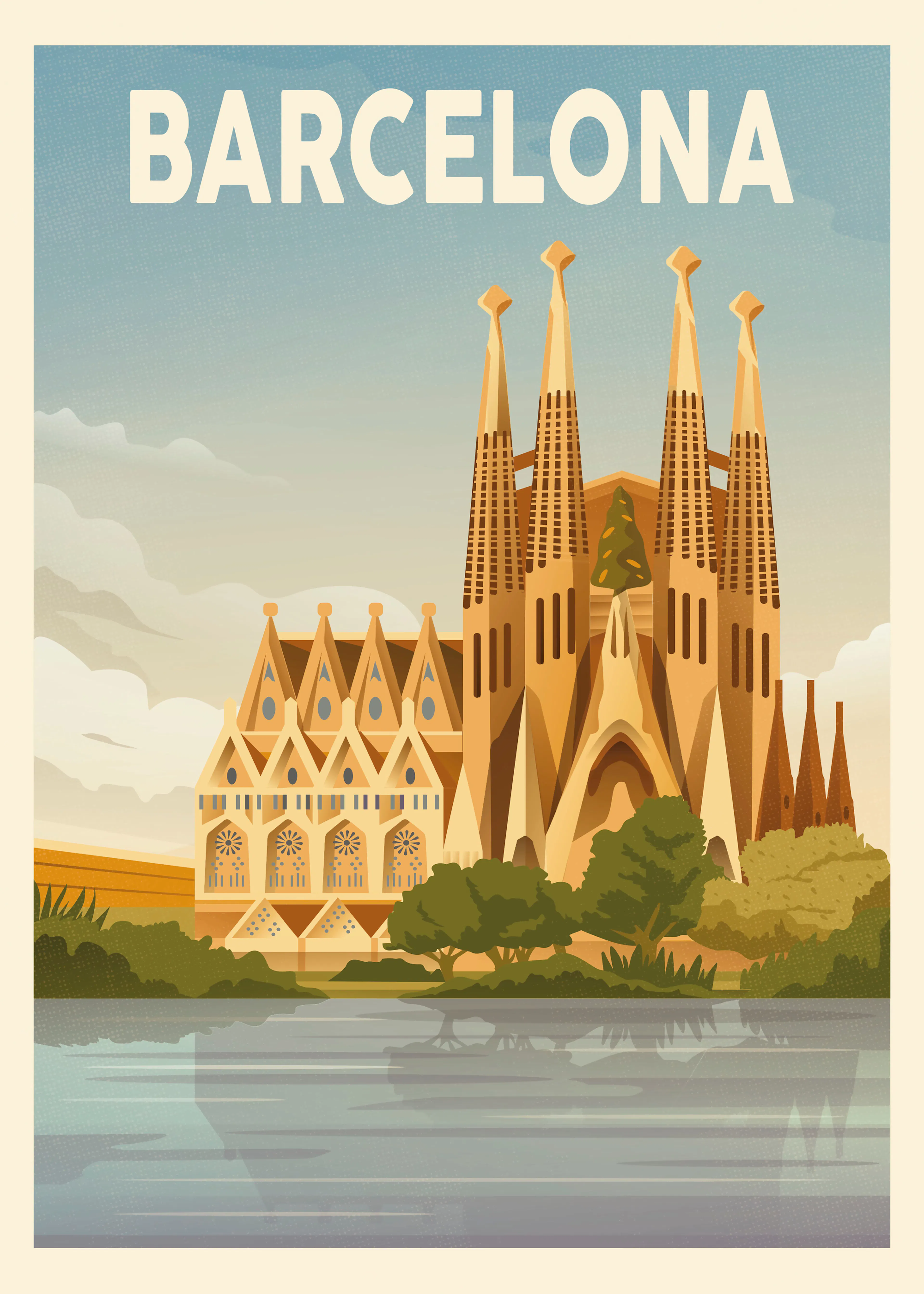 Retrodrome - Barcelona Sagrada Familia Refleksjon Plakat 0